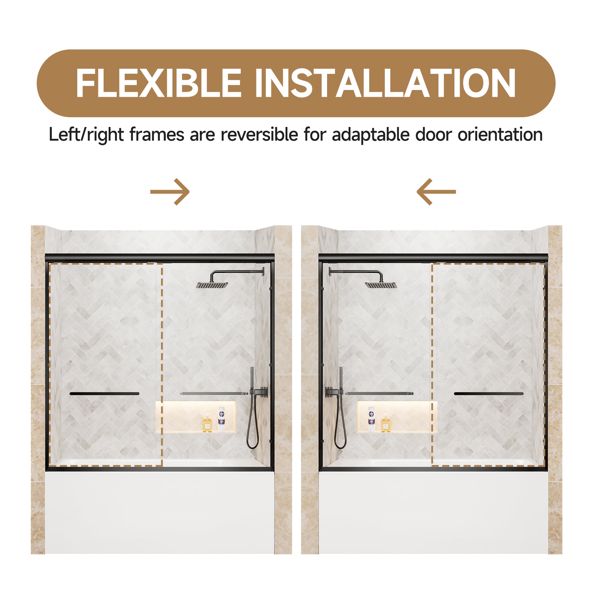 56-60 x 57 in Framed Sliding Bathtub Door - 56-60 x 57 in / Matte Black / Low-Profile Track view 5