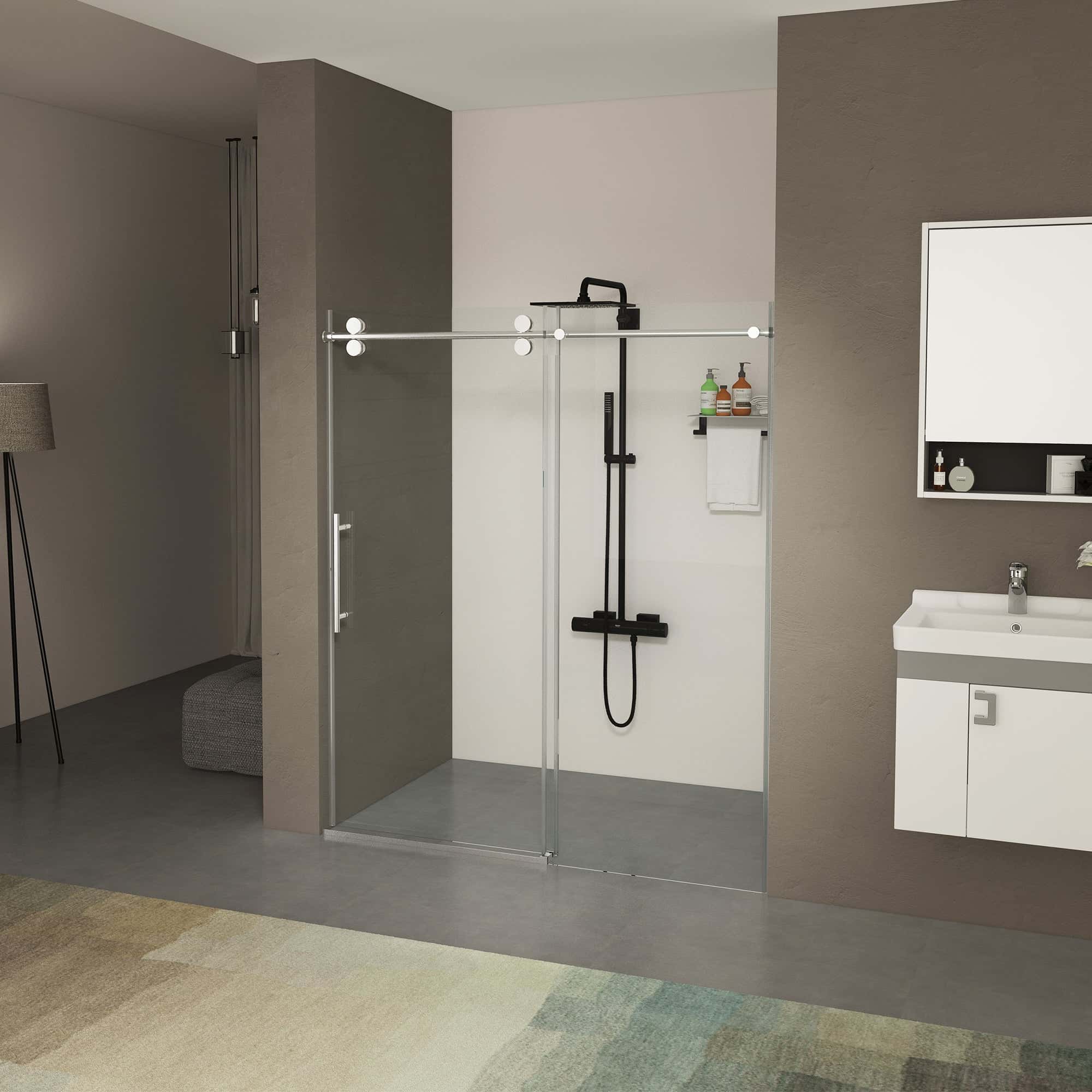 56"-60"W x 76"H Frameless Shower Door, Sliding Shower Door, with Premium 3/8"(10mm) Thick Tempered Glass Shower Enclosure ,Double Side Easy Clean Coat,Chrom Finished With Buffer