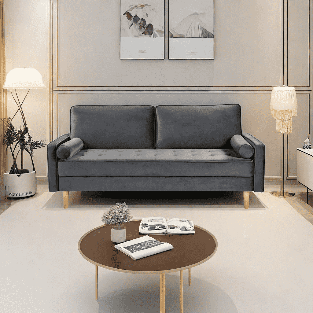Sofa Simple Small House Double Three Person Straight Row American Retro Green Velvet Furniture Fabric Sofa Small Living Room Bedroom Office