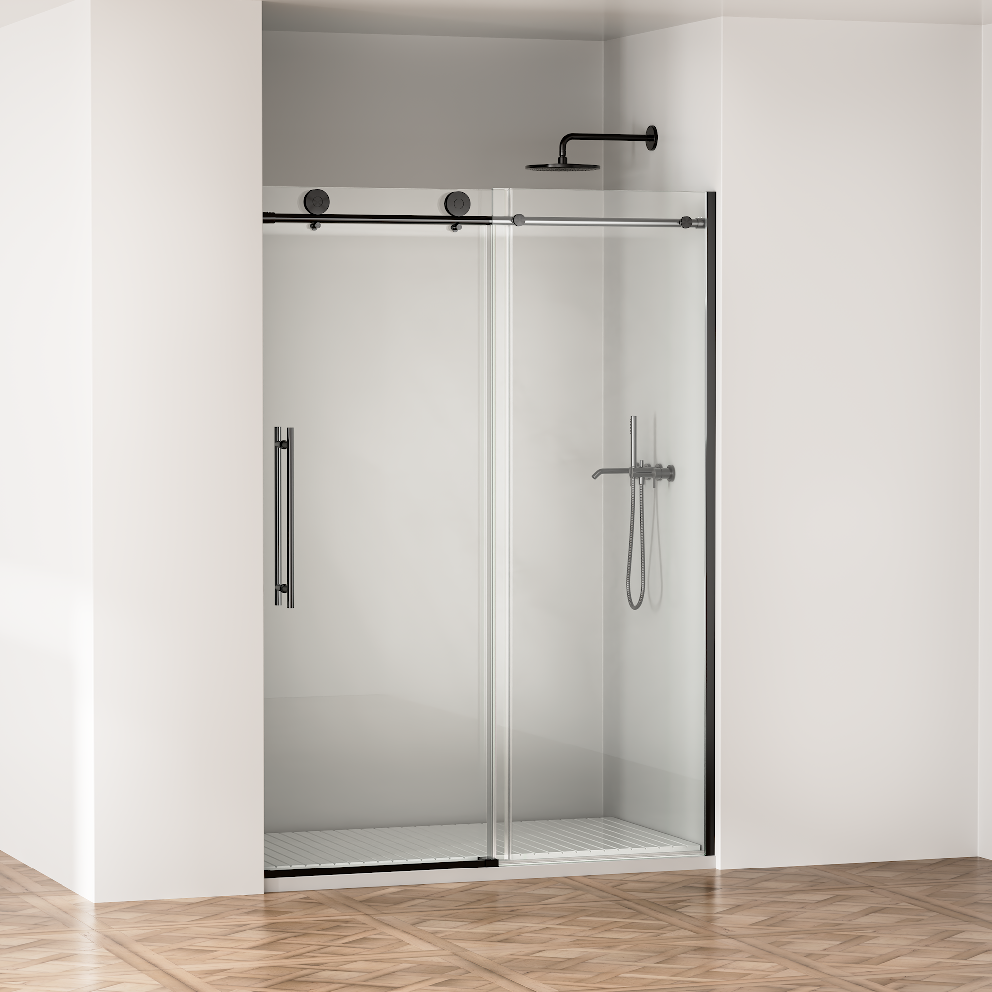 50-54 x 75 in Soft-Close Frameless Sliding Shower Door - 50-54 x 75 in / Matte Black / Sliding view 2