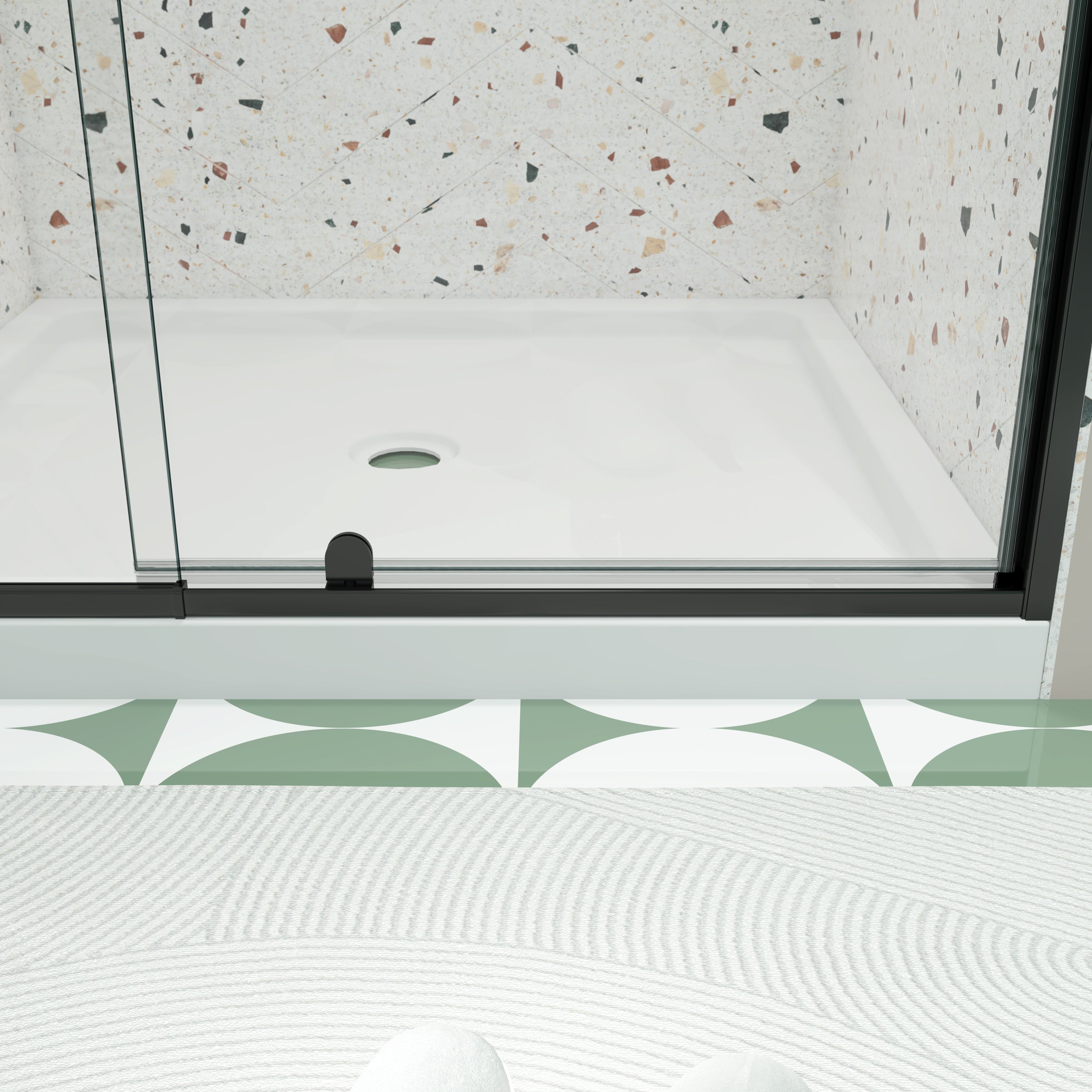 Pivot swing shower door glass detail