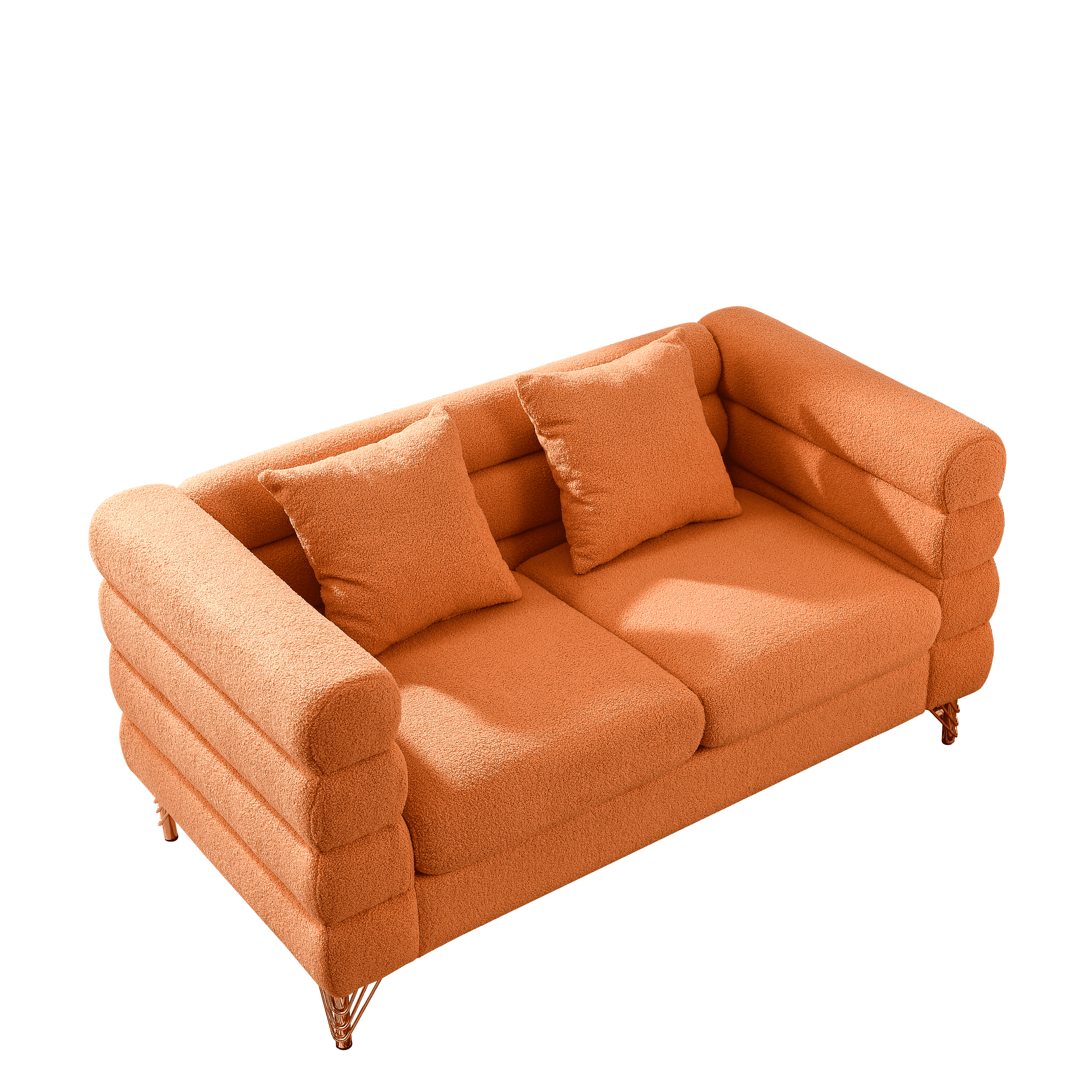 60Inch Oversized 2 Seater Sectional Sofa, Living Room Comfort Fabric Sectional Sofa-Deep Seating Sectional Sofa, Soft Sitting with 2 Pillows for Living Room,Bedroom,Office,Orange teddy(W834S00031)
