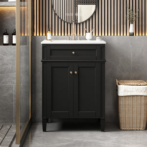 24-inch bathroom vanity with sink and 2 soft-closing doors, front view