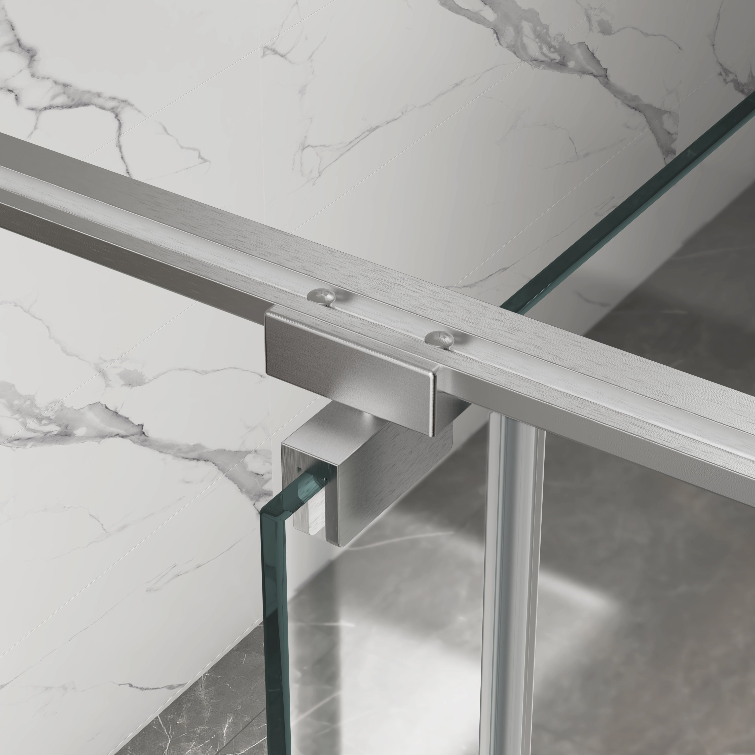 Pivot shower door 50-54 inch Brushed Nickel installed view