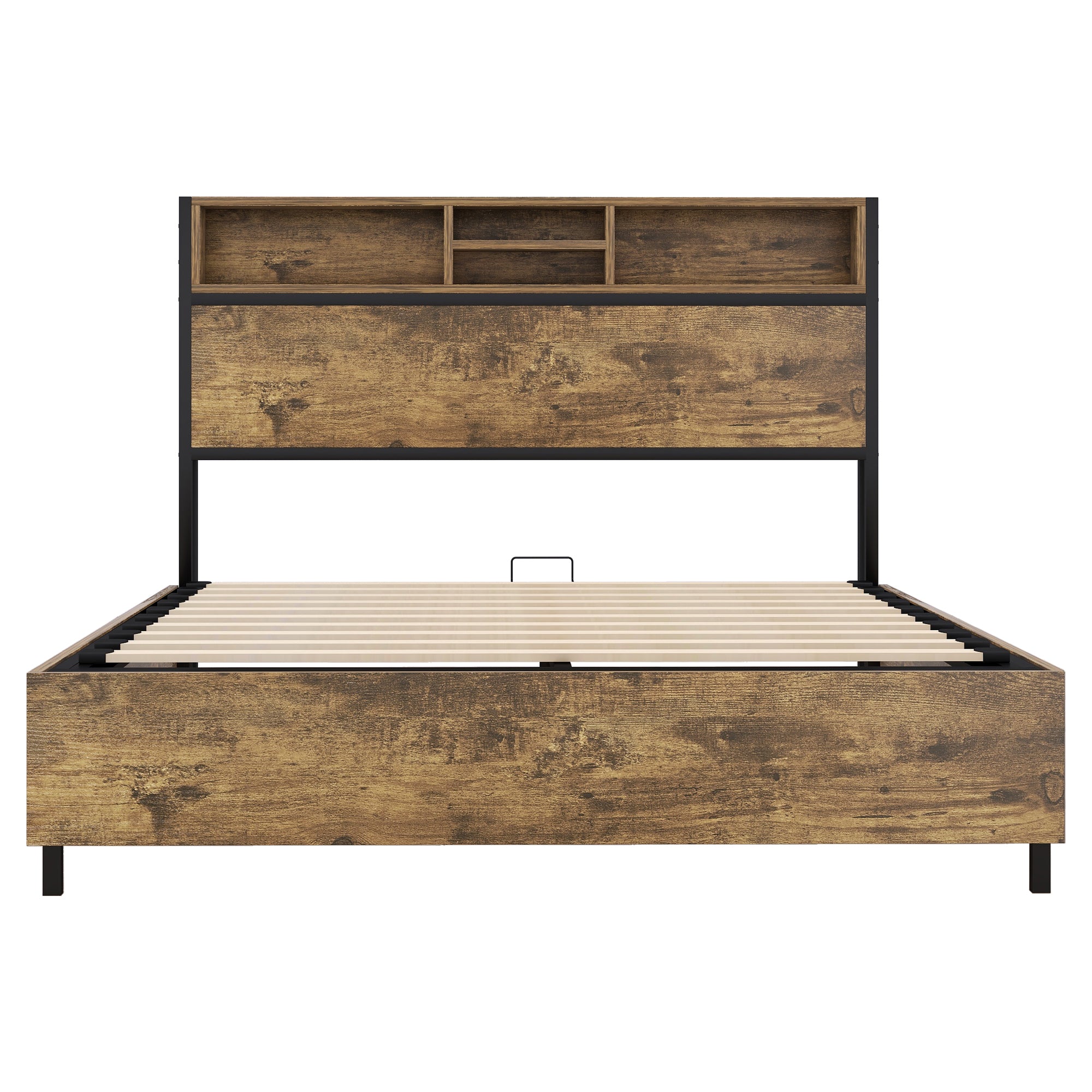 Metal Platform Bed With Underneath Storage, LED and USB Ports, Full, Black