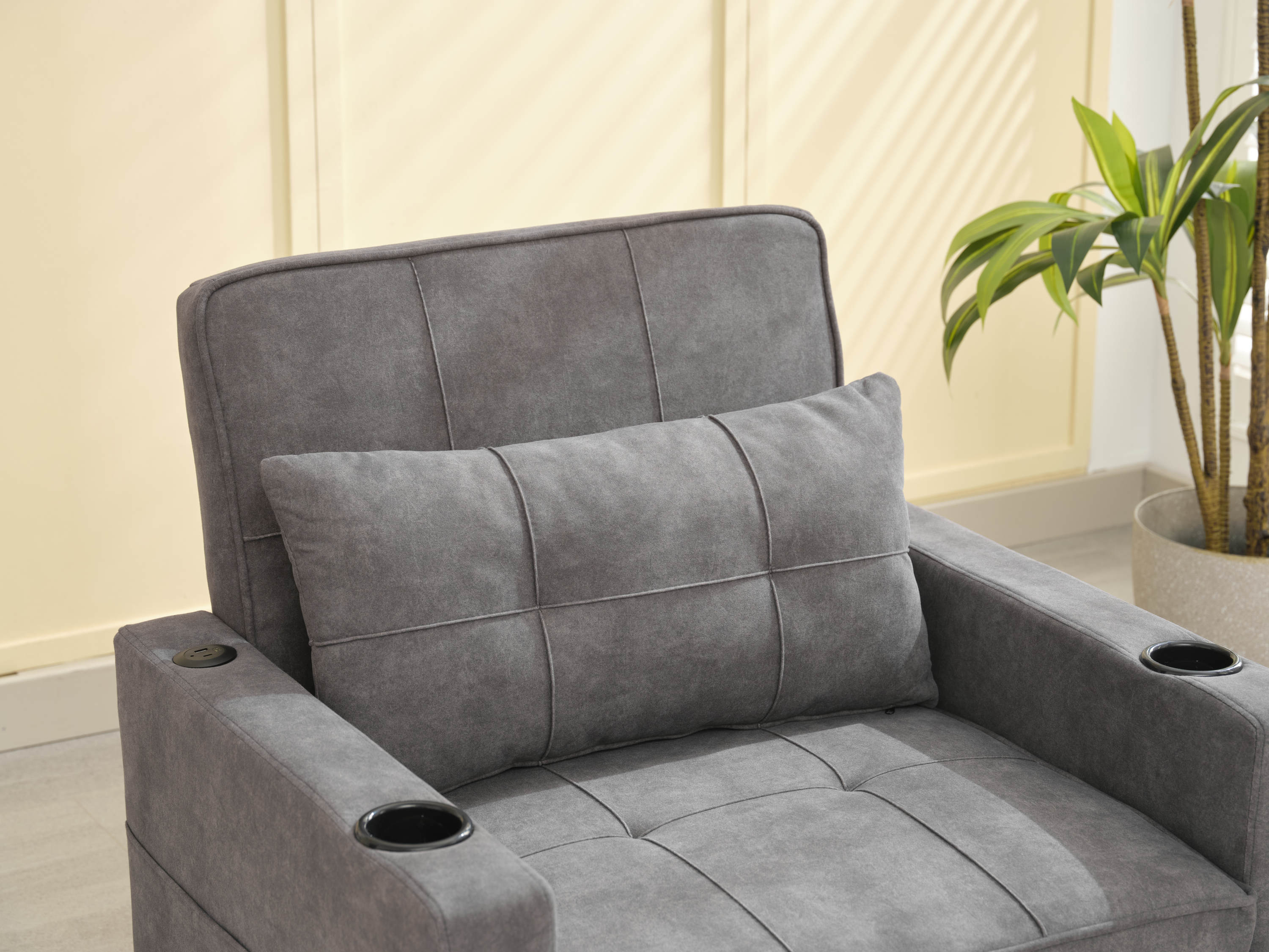 Futon Chair Bed Convertible Chair 3-in-1 Pull Out Sleeper Chair Beds with USB Ports,Wear-resistant and Anti-scratch, Armchair Bed Sleeper for Living Room (Dark Grey Scratch Cloth)