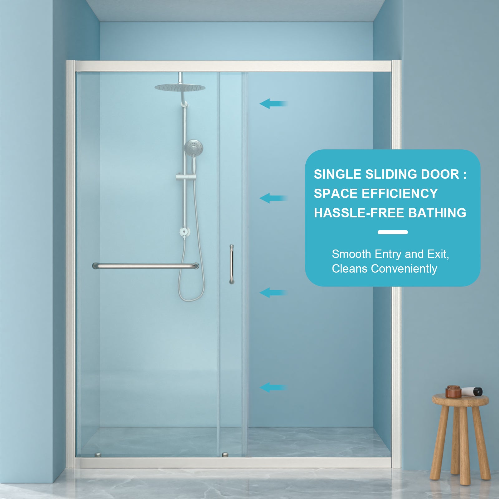 Sliding bypass shower door 48 in. x 72 in. Brushed Silver glass detail