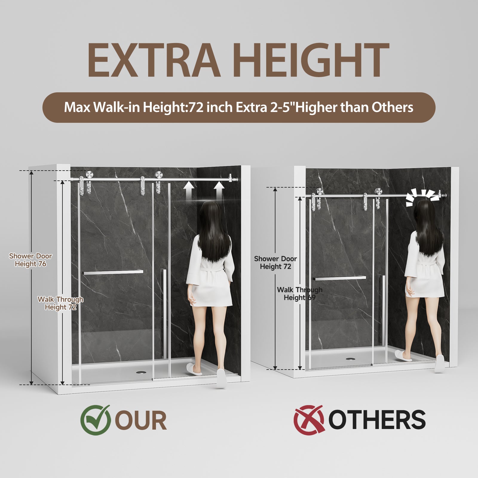 44-48 x 76 in Frameless Sliding Shower Door - 44-48 x 76 in / Brushed Nickel view 5