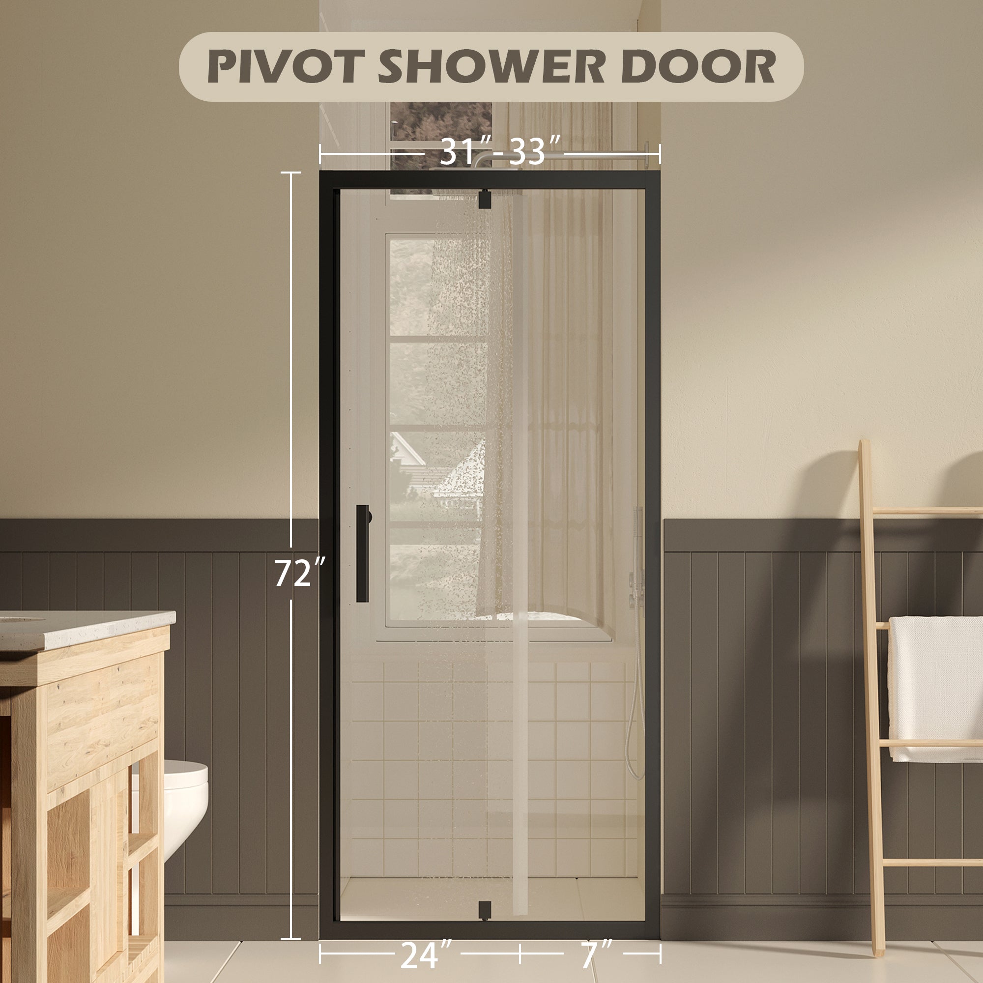 31-43 x 72 in Pivot Shower Door - 31-33 x 72 in / Matte Black view 2