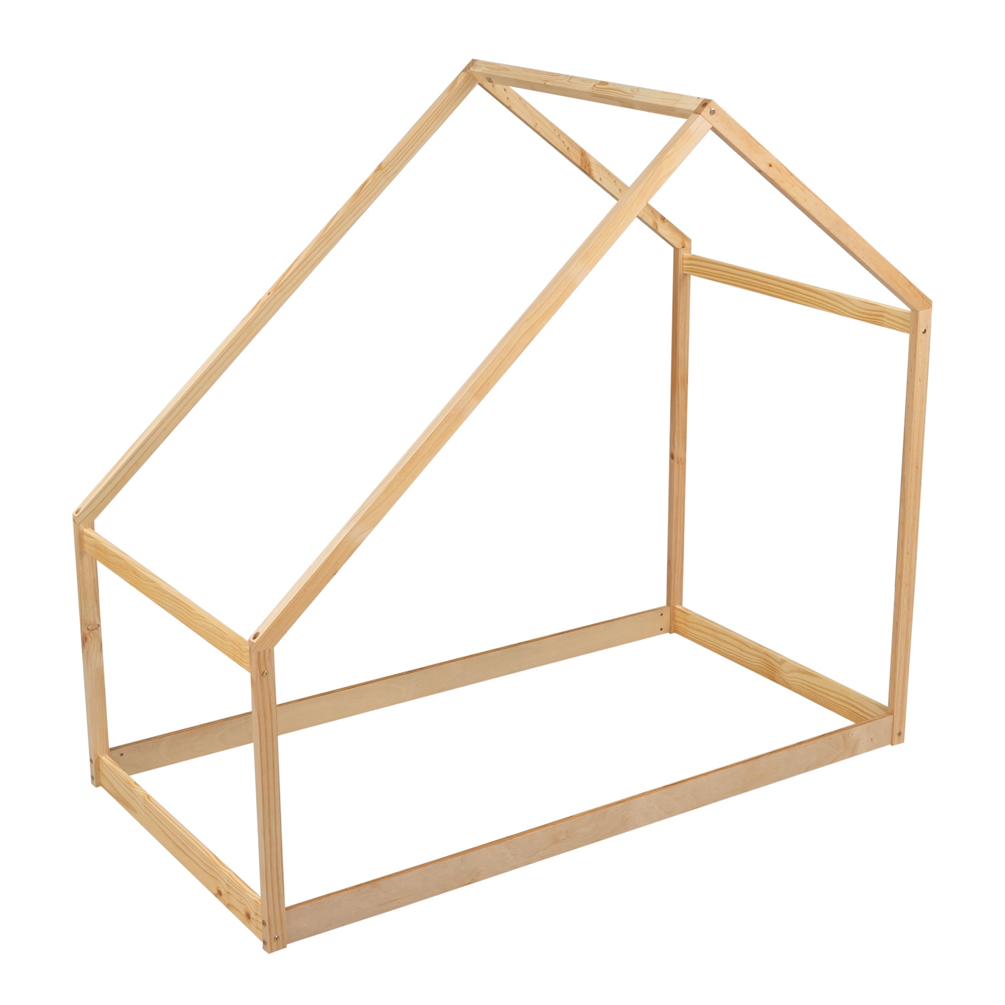 Twin Size Wooden House Bed, Natural