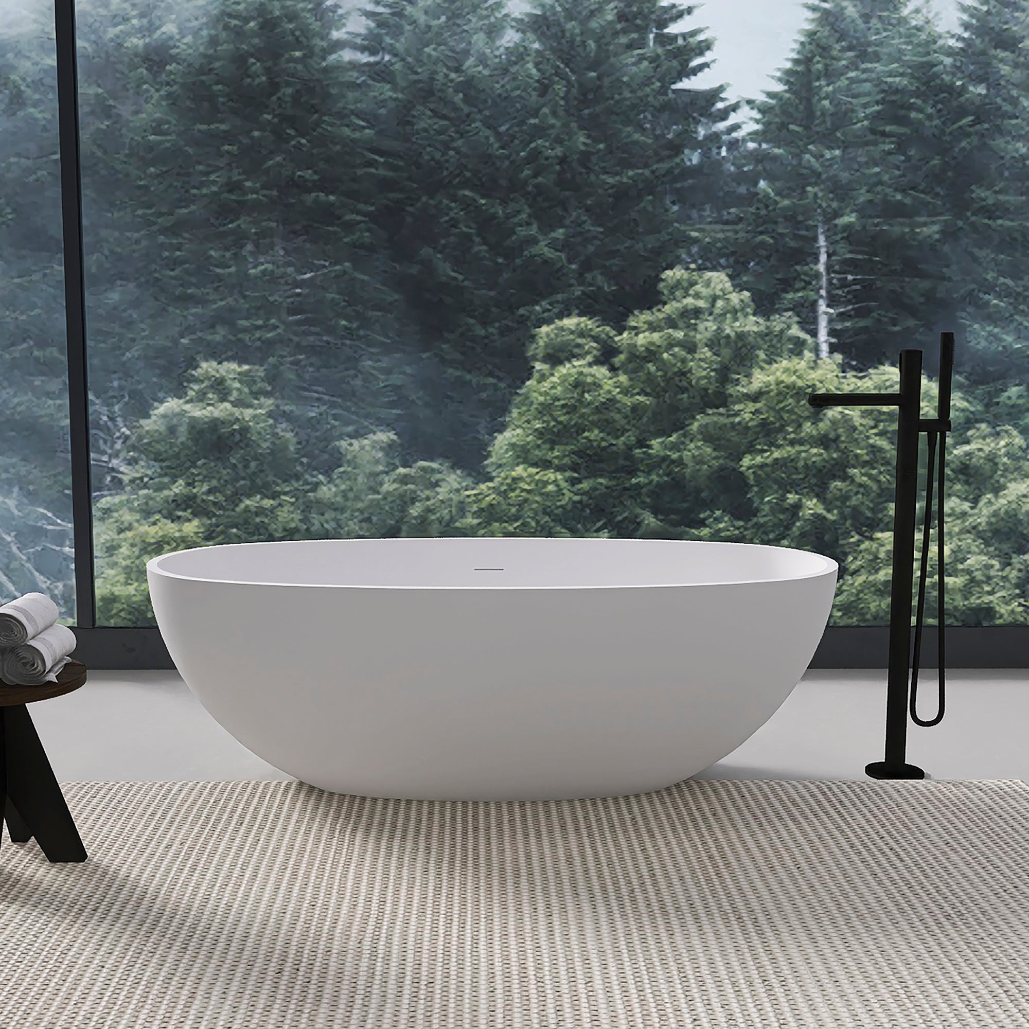 Freestanding solid surface soaking bathtub 65.2 inch white front view