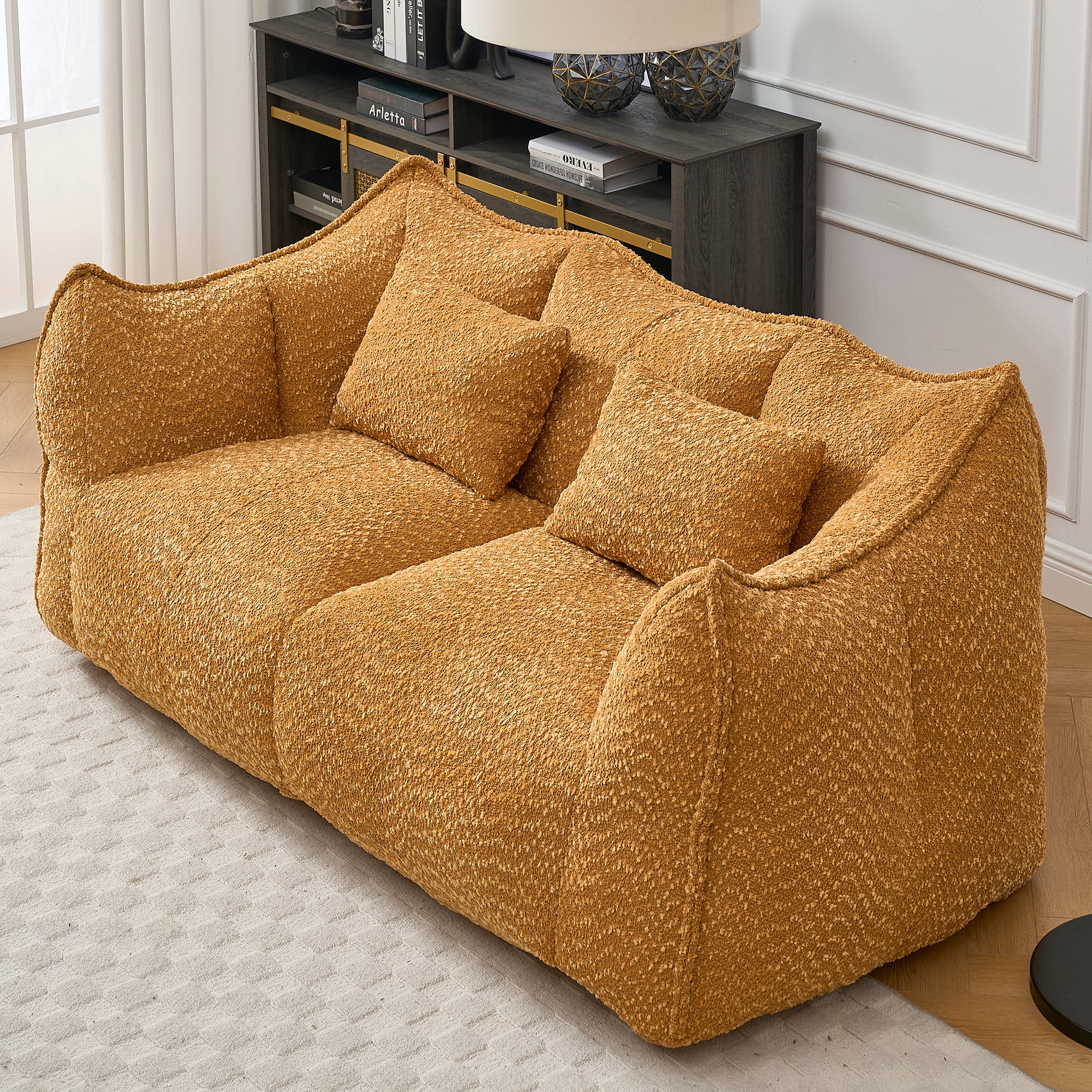 Two-seat beanbag recliner sofa in living room setting