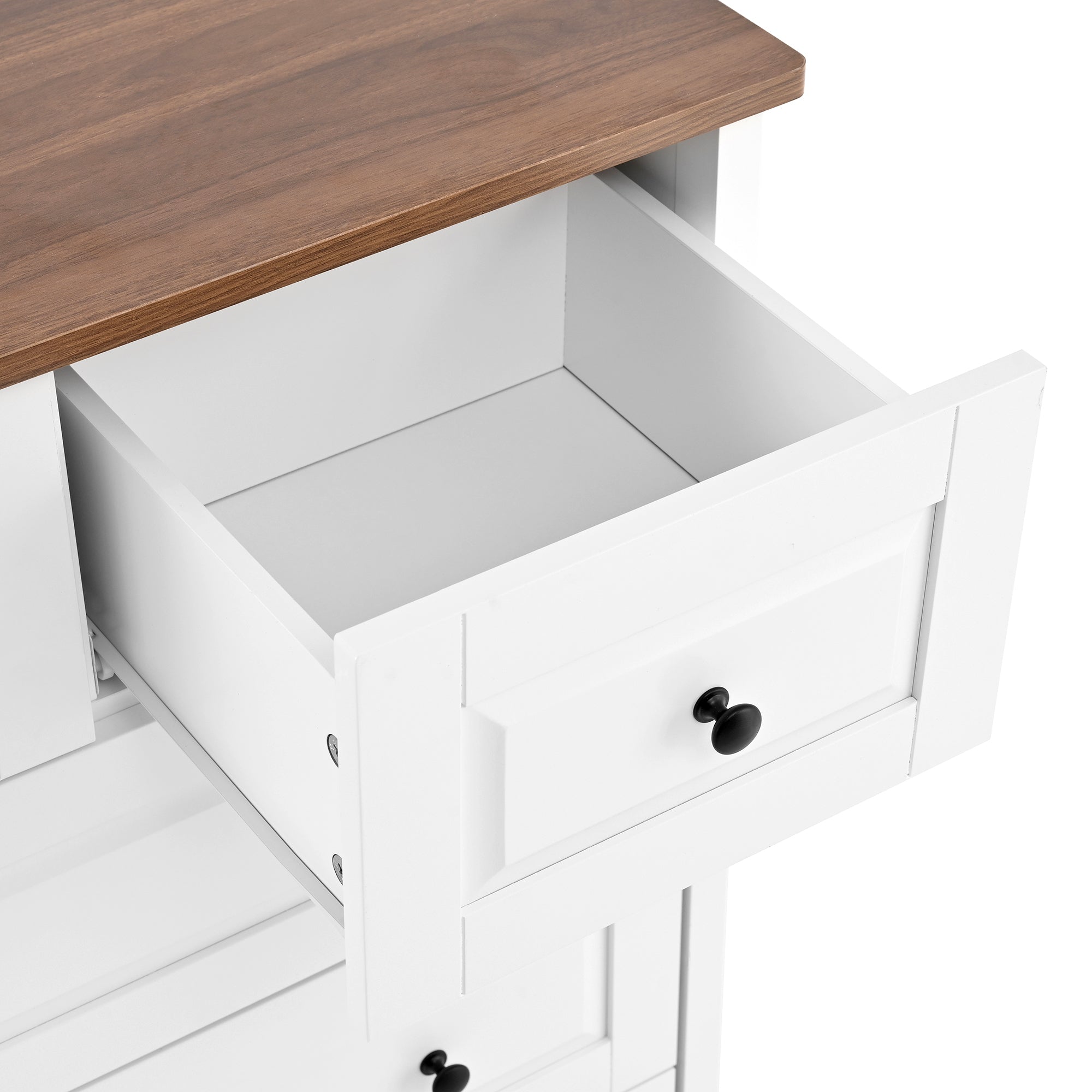 White tall wood dresser in living room setting