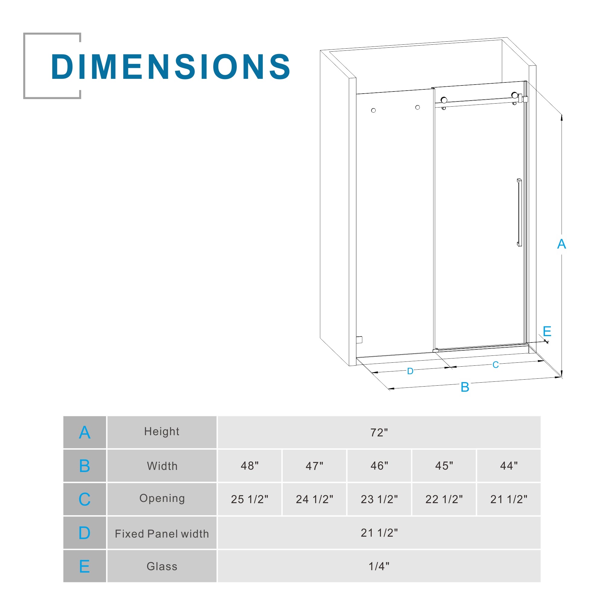 48 x 72 in Frameless Sliding Shower Door - 48 x 72 in / Matte Black view 3
