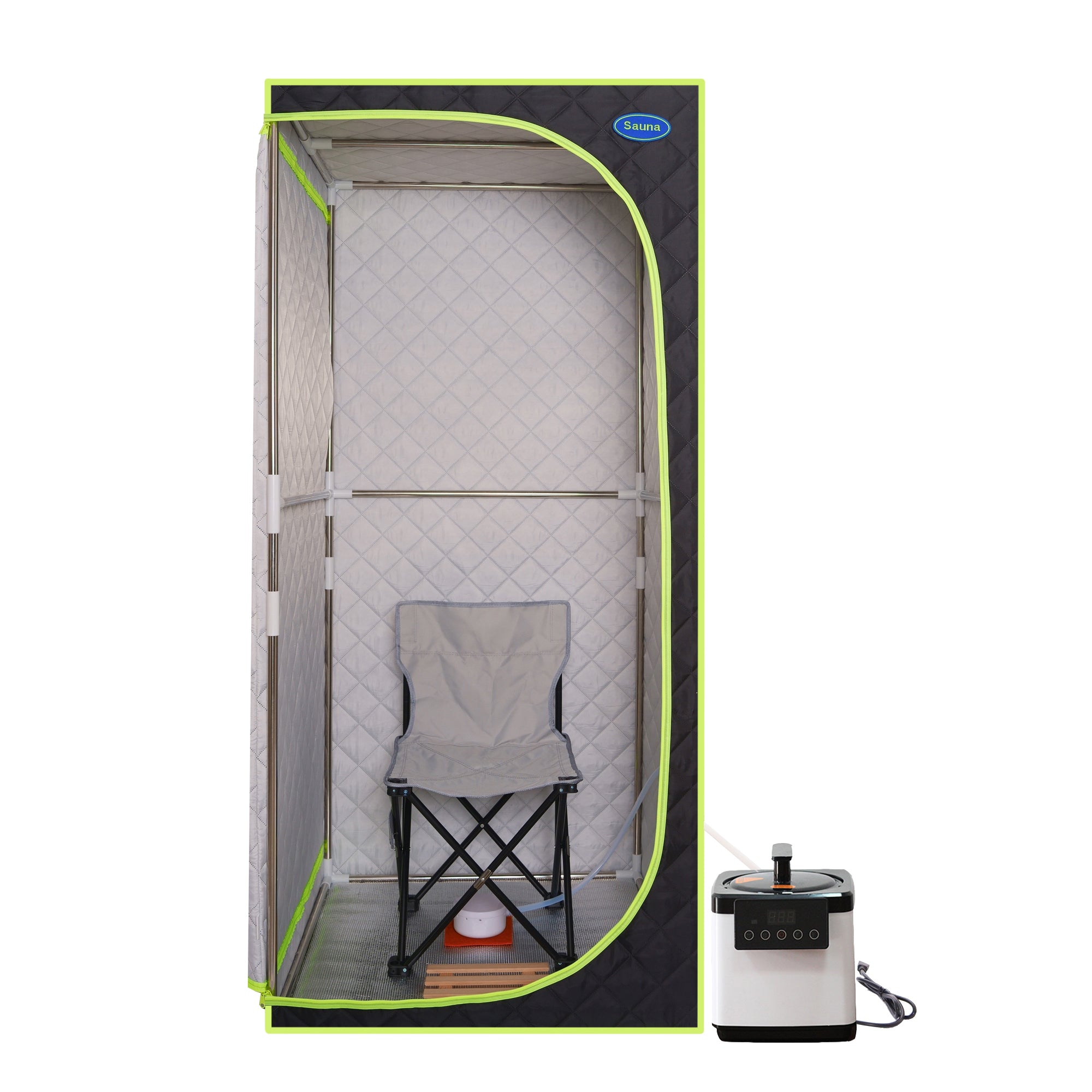 Portable Plus Type Full Size Steam Sauna tent. Spa, Detox ,Therapy and Relaxation at home.Larger Space,Stainless Steel Pipes Connector Easy to Install, with FCC Certification--Black(Green binding)