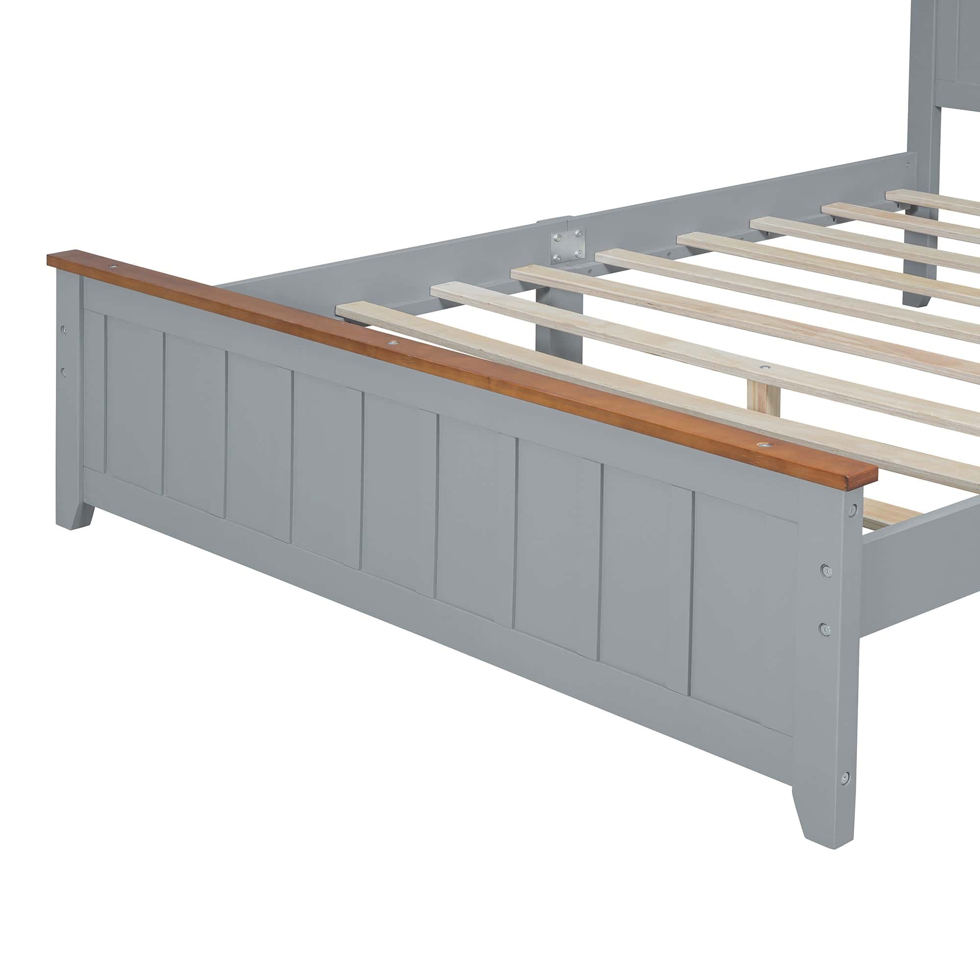 Full Size Wood Platform Bed Wooden Slat Support, Vintage Simple Bed Frame with Rectangular Headboard and Footboard, Grey