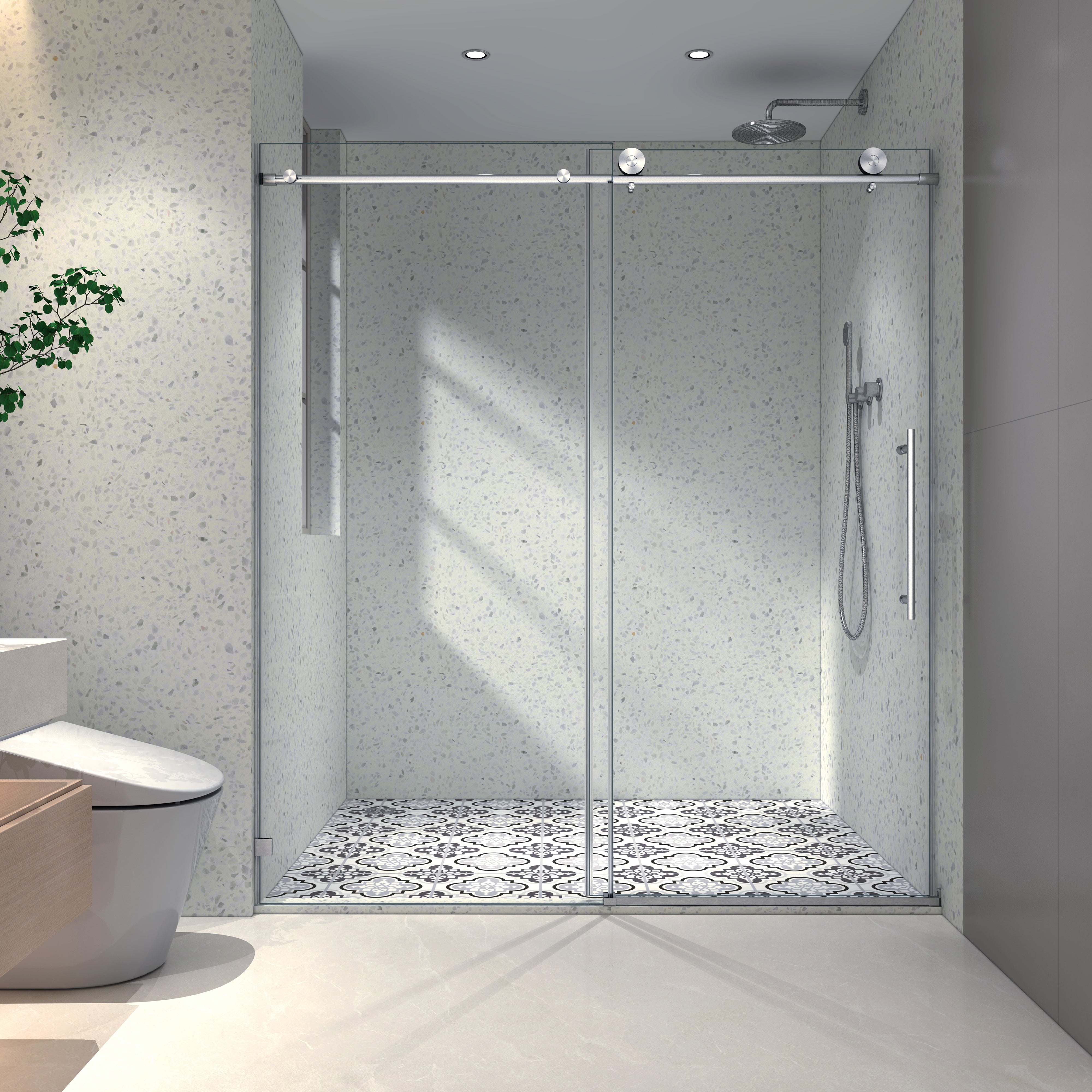 60 x 76 in soft-close bypass shower door in Brushed Nickel