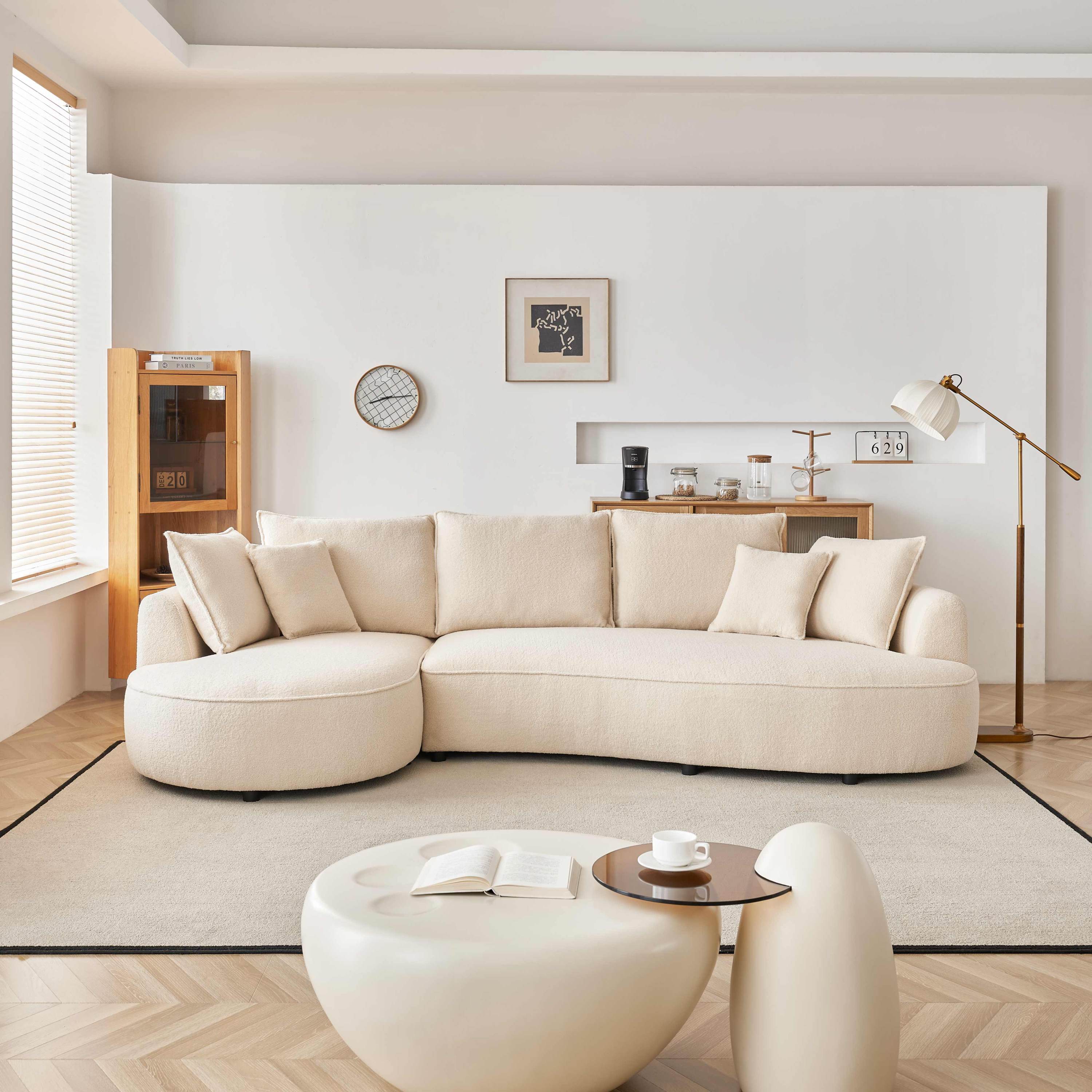 122.8" Curved Sofa Modern Curved Couch Living Room Modular Sectional Sofa, Mid Century Upholstered Couch Sherpa Boucle Fabric Sofa for Bedroom Apartment Left Hand Facing