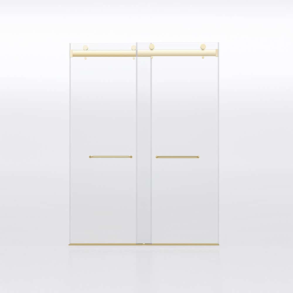 Frameless Sliding Glass Shower Doors 60"W x 76"H with 3/8"(10mm) Clear Tempered Glass, Brushed Gold