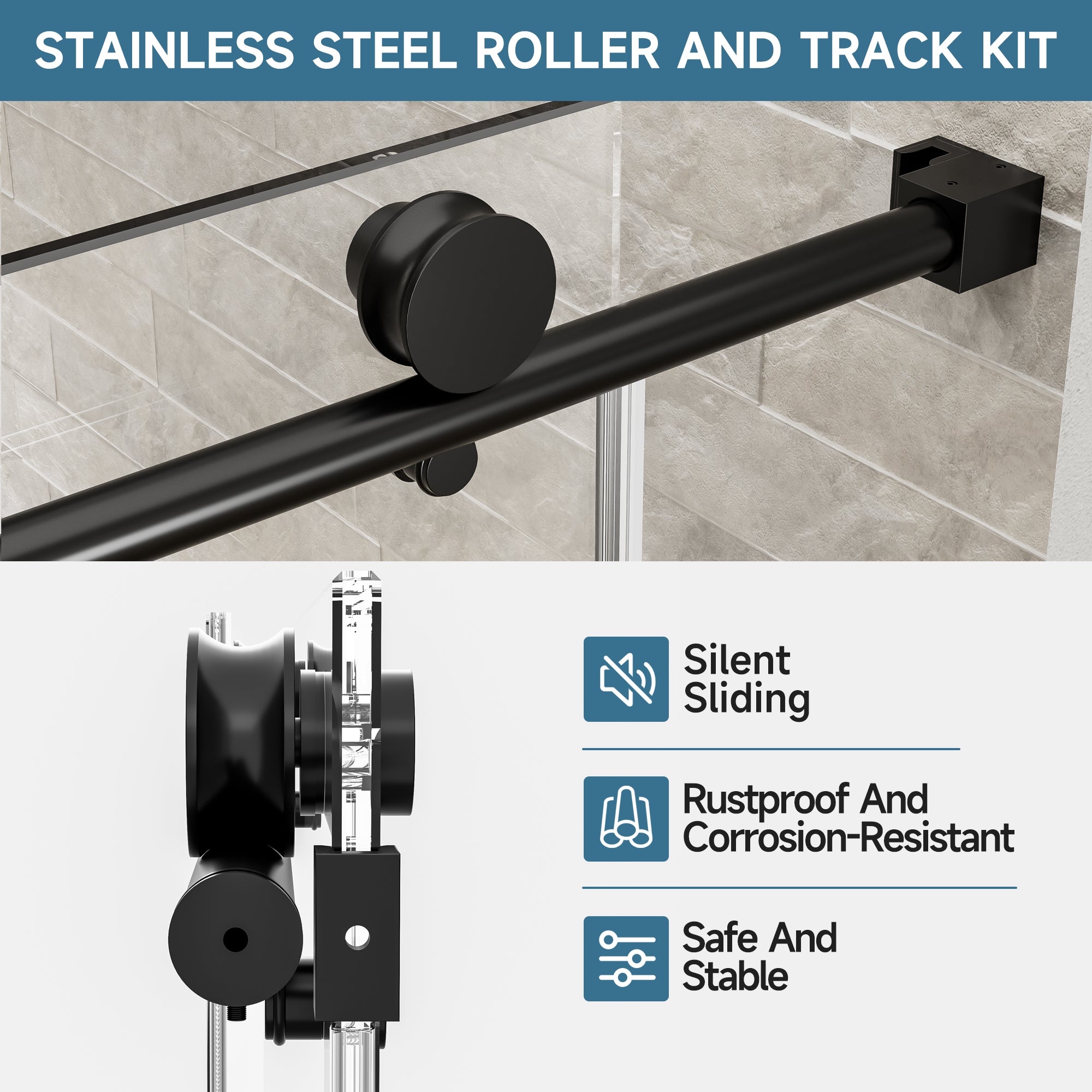 56-60 x 60 in Frameless Single Sliding Bathtub Door - 56-60 x 60 in / Matte Black / 5/16 in Glass view 6