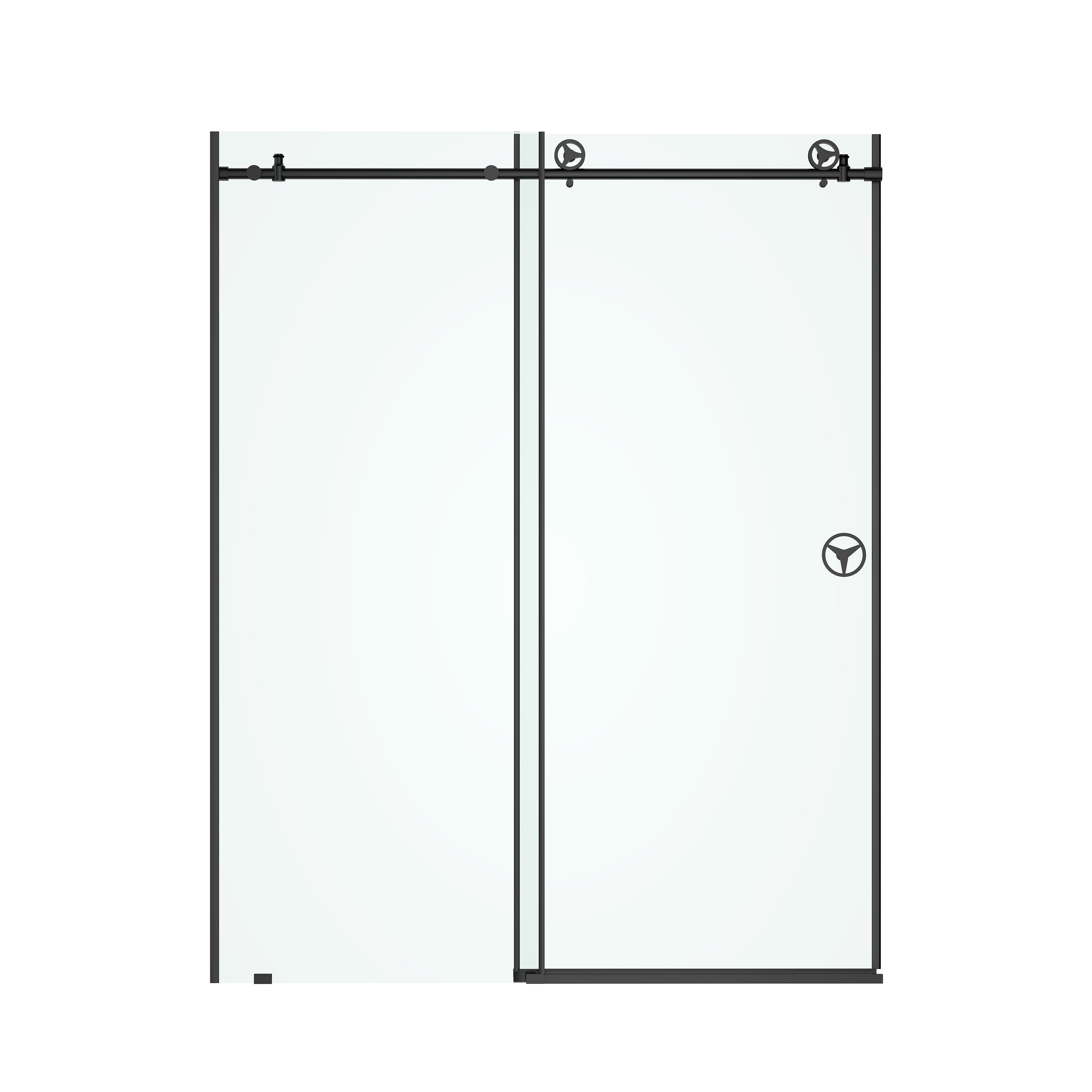 Sliding shower door 60x76 matte black clear glass, installed bathroom view