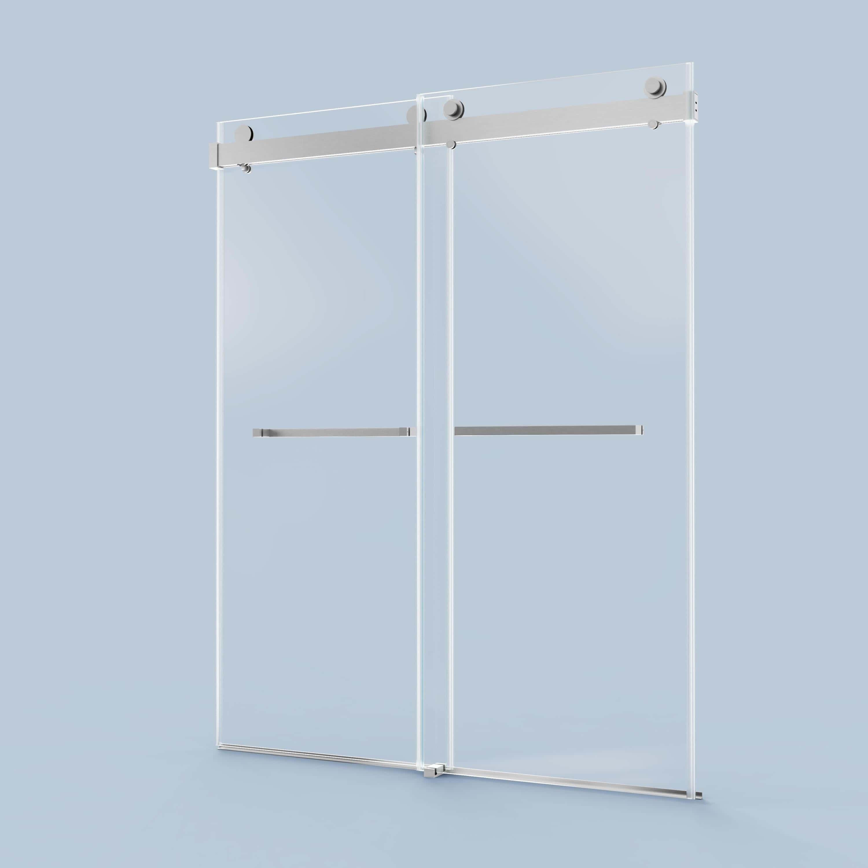 56-60" W x 76" H  Frameless Double Sliding Soft-Close Shower Door in Brushed Nickel,3/8 inches (10mm) Thick SGCC Tempered Glass  Door