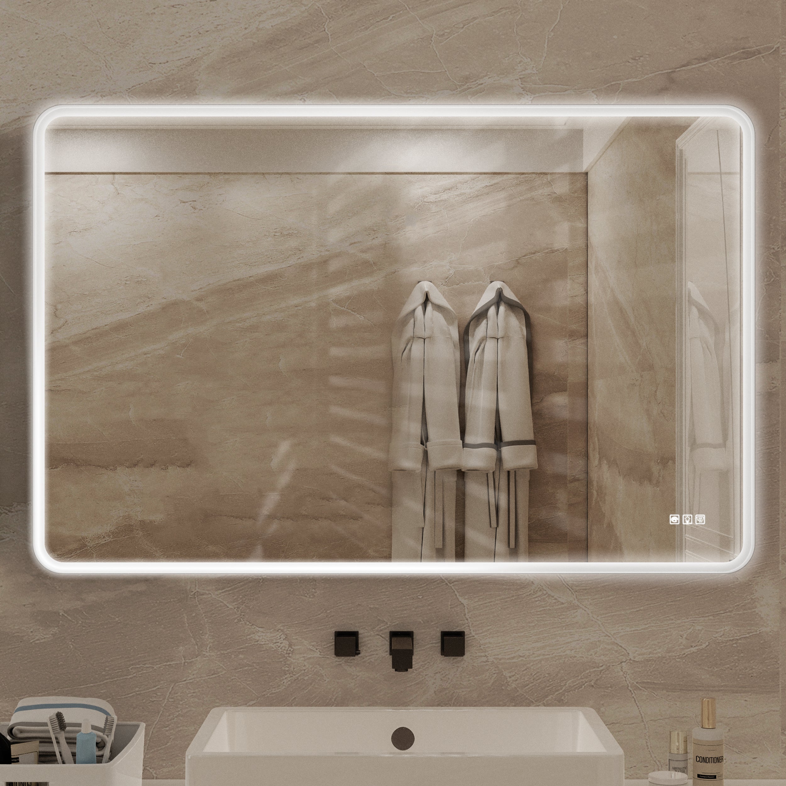 55 X 36 Rectangular Framed Dimmable Anti-Fod LED Wall Bathroom vanity Mirror Lighted Mirror