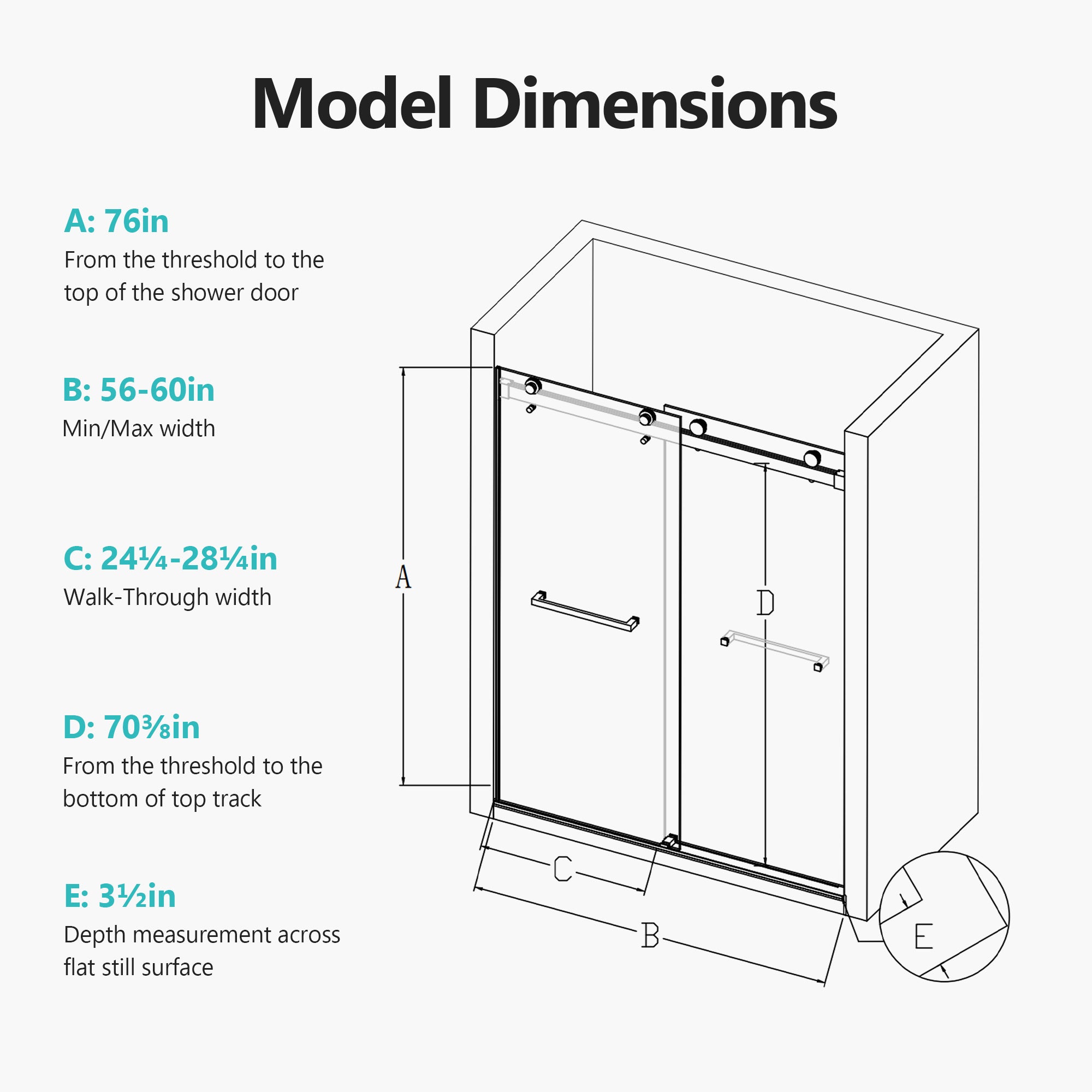 56-60 inches W *76 inches H  Frameless Double Sliding Soft-Close Shower Door in Brushed Nickel,3/8 inches (10mm) Thick SGCC Tempered Glass  Door with Explosion Proof Film(ED)