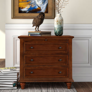 Minimalist 27.6 inch pine wood veneer 3-drawer nightstand, front view