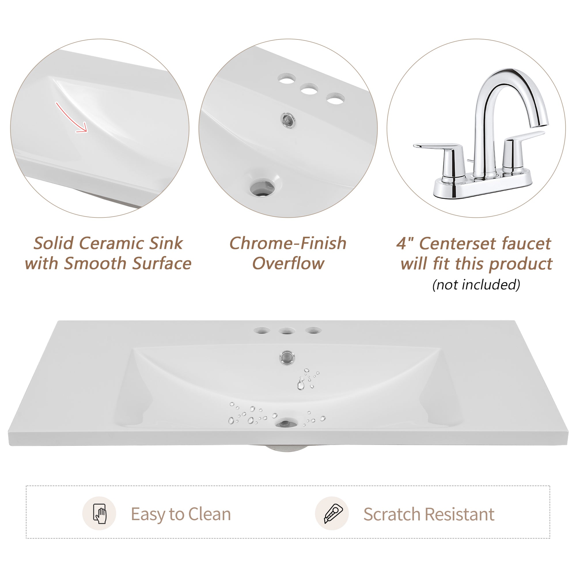 36" Bathroom Vanity with Sink Combo, One Cabinet and Six Drawers, Solid Wood and MDF Board, White