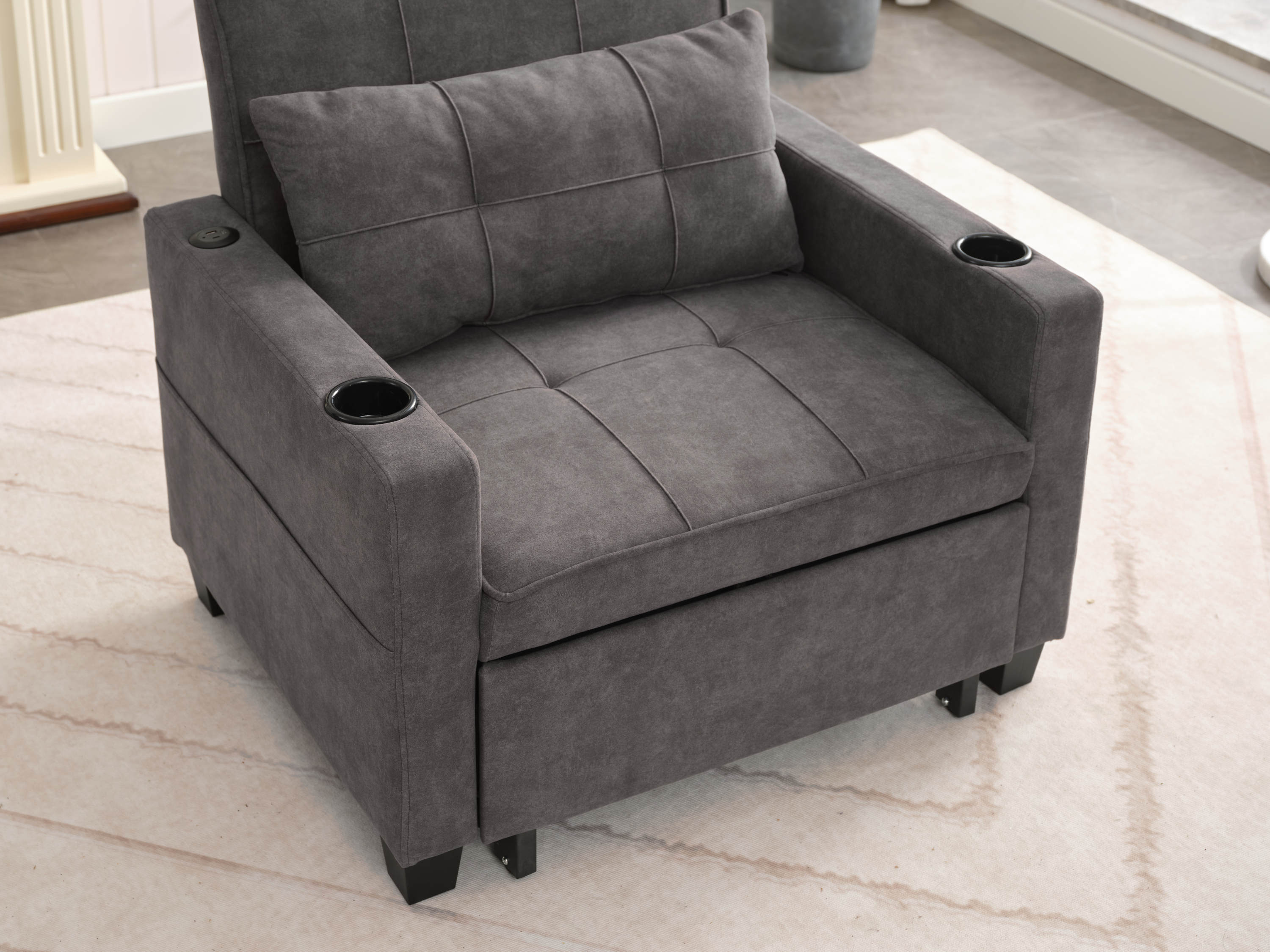 Futon Chair Bed Convertible Chair 3-in-1 Pull Out Sleeper Chair Beds with USB Ports,Wear-resistant and Anti-scratch, Armchair Bed Sleeper for Living Room (Dark Grey Scratch Cloth)