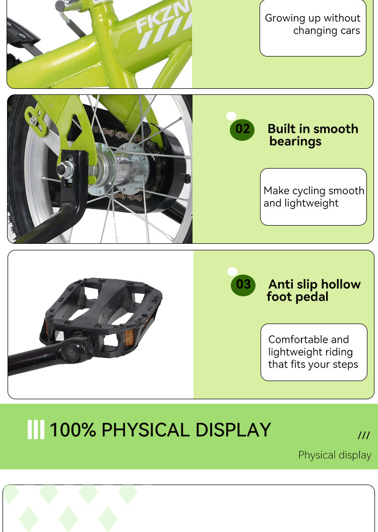 FKZNPJ 18 inch sporty kids bike with training wheels and stand Adjustable saddle Suitable for boys and girls aged 5-10 years tall Height 39-49 inches Available in a variety of colors