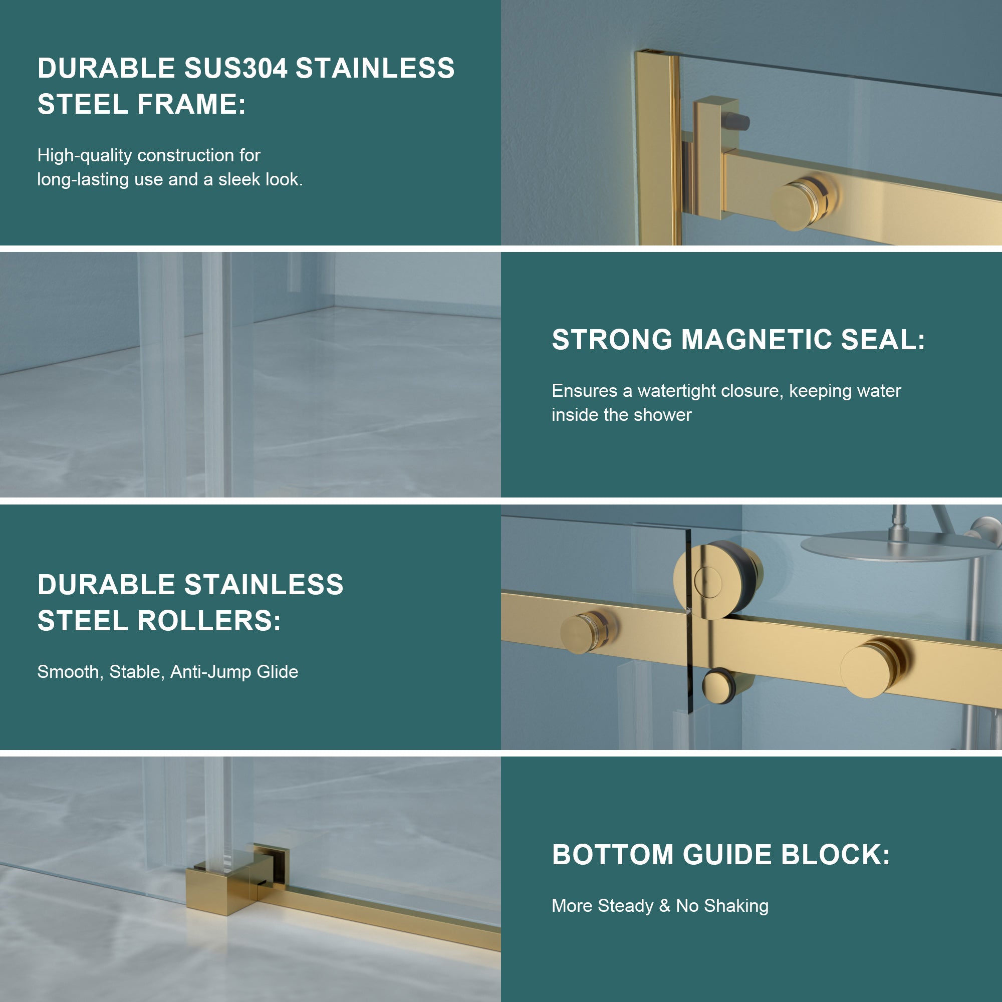 48 x 76 in Single-Slide Shower Door - 48 x 76 in / Brushed Gold view 5