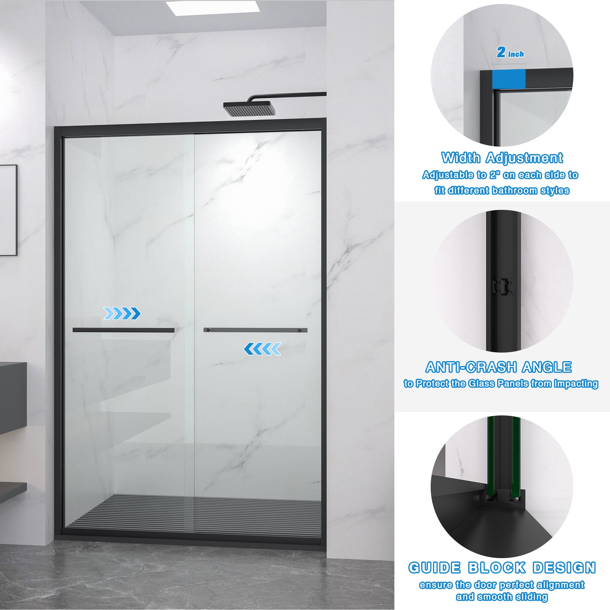 44-48 x 72 in Matte Black Bypass Shower Door - 44-48 x 72 in / Matte Black view 6