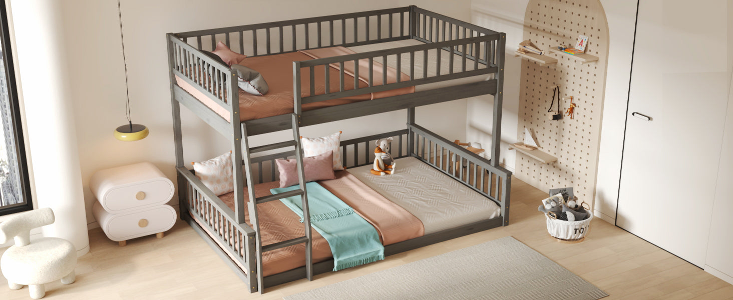 Gray bunk bed Queen bottom bunk view