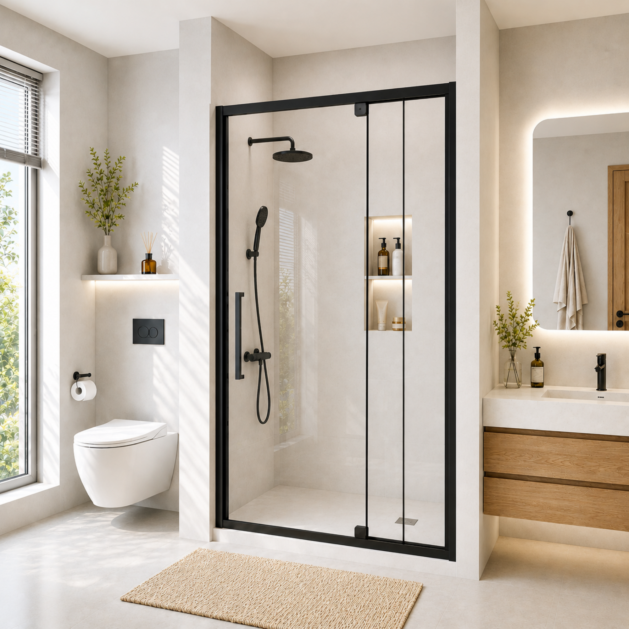 32-60 x 72 in Semi-Frameless Pivot Shower Door - 44-48 x 72 in / Matte Black view 1