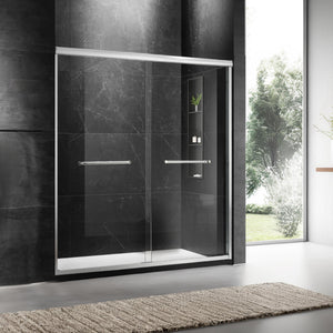 Frameless sliding shower door 60 in. by 74 in. brushed nickel front view