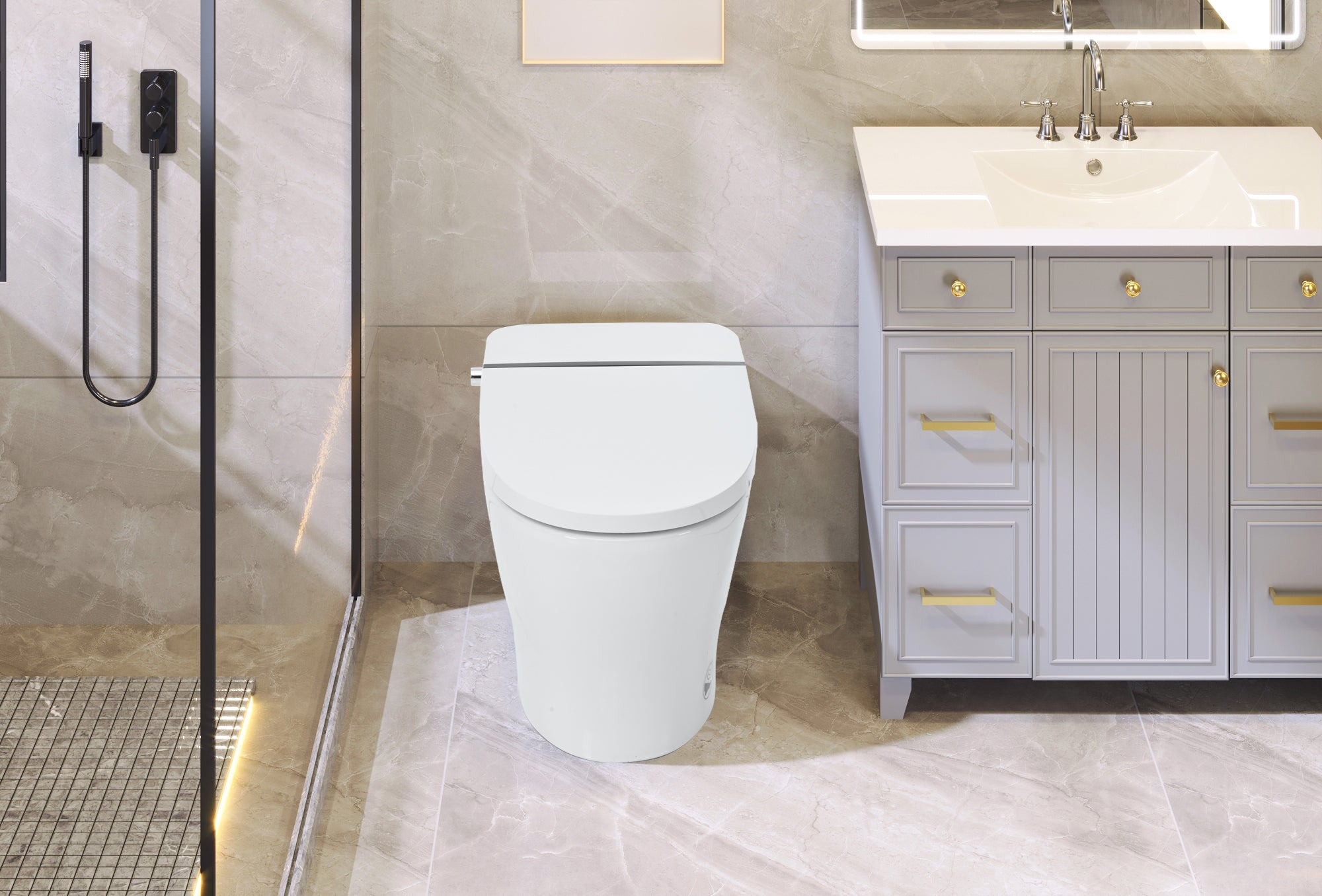 Heated Seat Smart Toilet without Bidet, Upmarket Compact Dual Flush Toilet 1/1.28 GPF, Tank less toilet with Adjustable Temp Heated Seat, Foot sensor Flush, White Night Light, Knob Control,Auto Flush