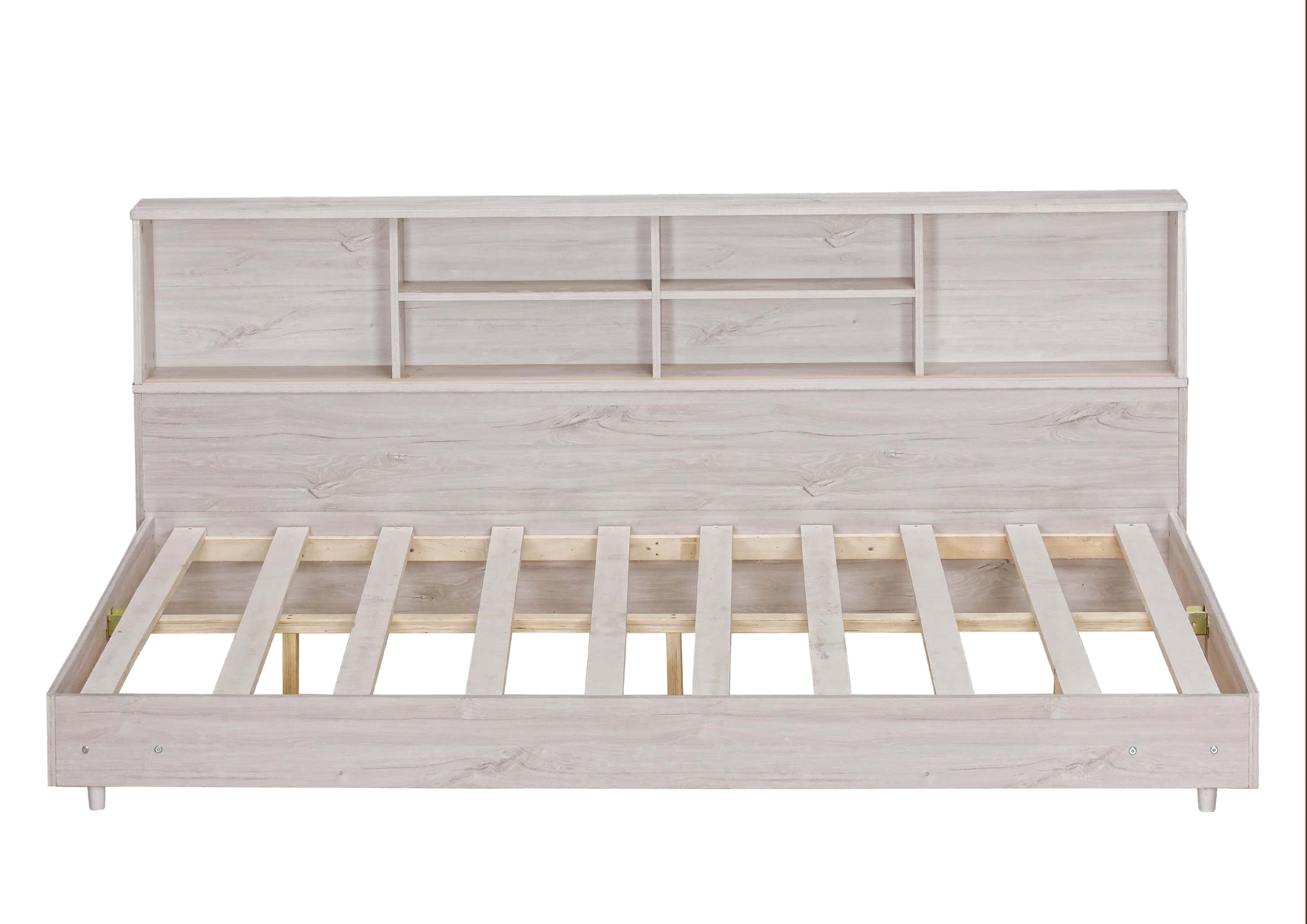 Full Size Daybed Frame with Storage Bookcases,White Oak