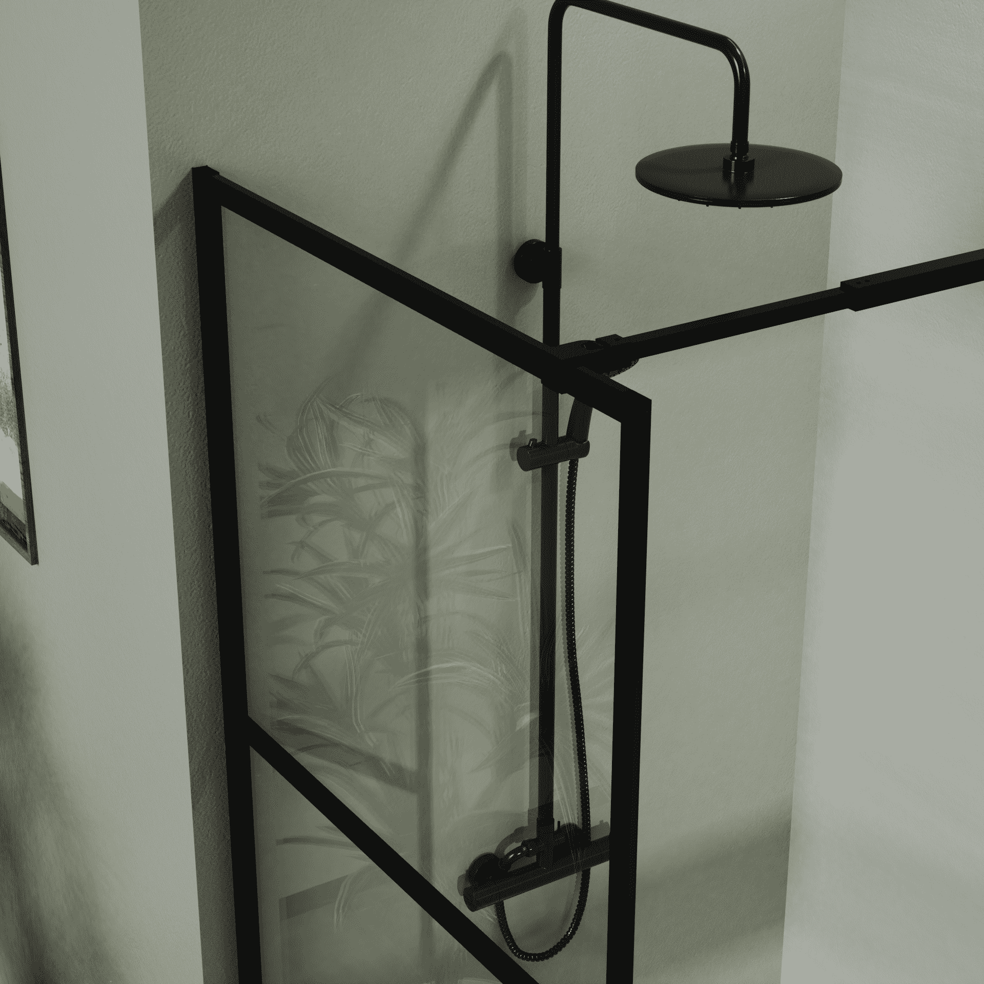 Goodyo 34"W x 72"H Shower Screen Door Walk-in Wet-room, Black, 3-panel Style