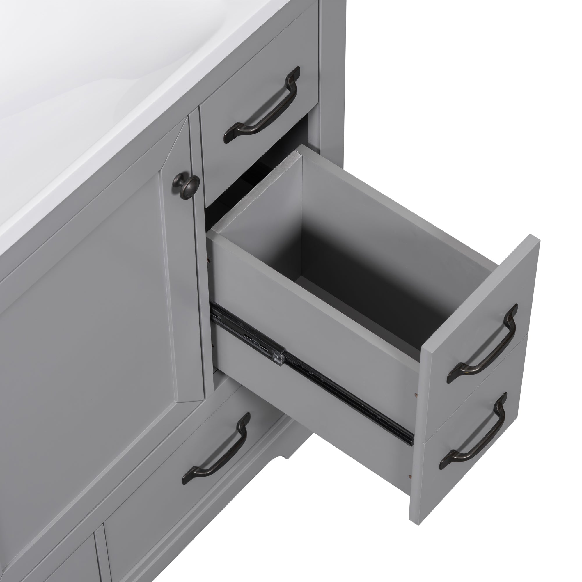 36" Bathroom Vanity without Sink, Cabinet Base Only, Six Drawers, Multi-Functional Drawer Divider, Adjustable Shelf, Grey