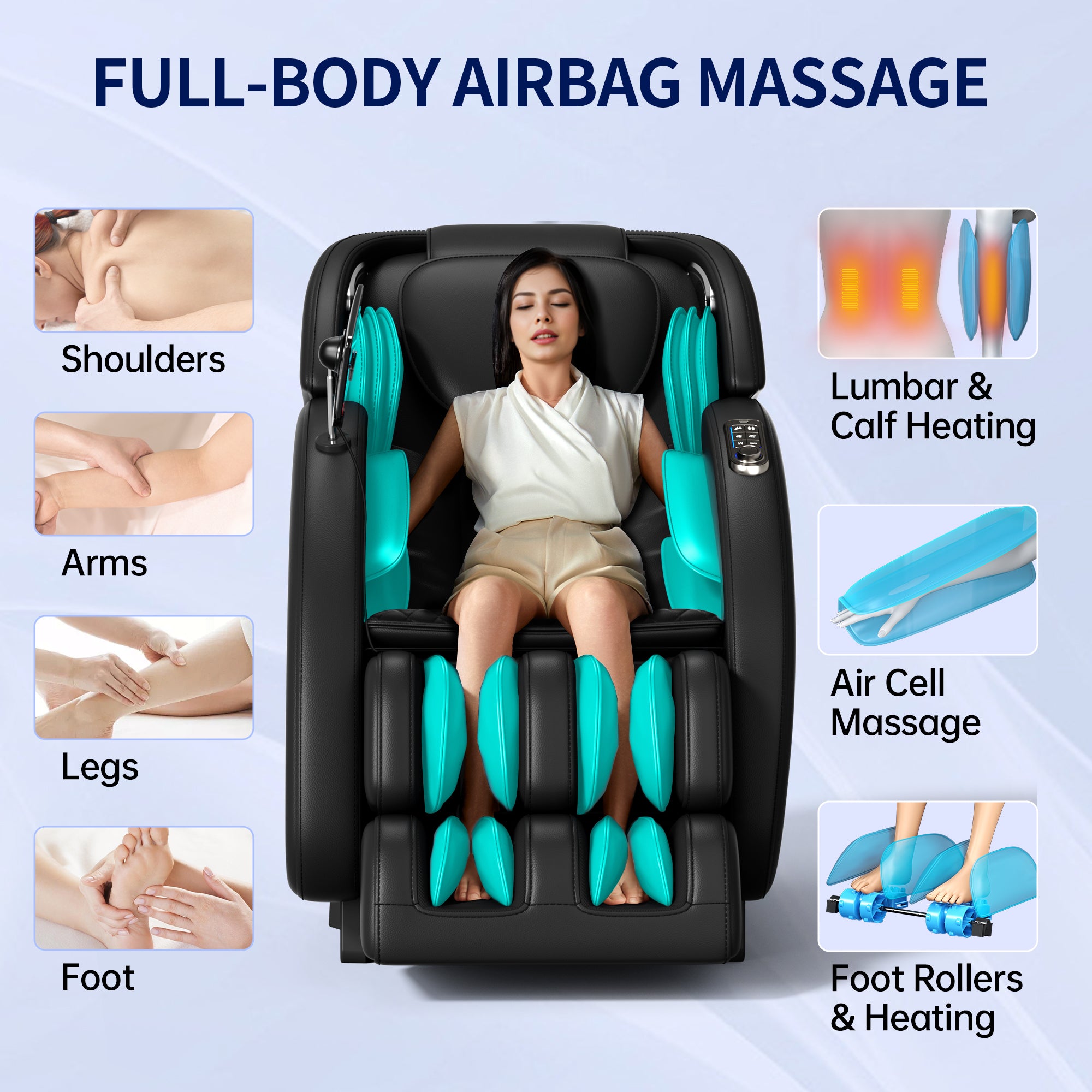 Full Body Massage Chair, Full Body Zero Gravity with 3D Massage Mechanism, 6 Auto Massage Mode, Waist and Calf Heater, Foot Roller, Bluetooth Speaker (Black)