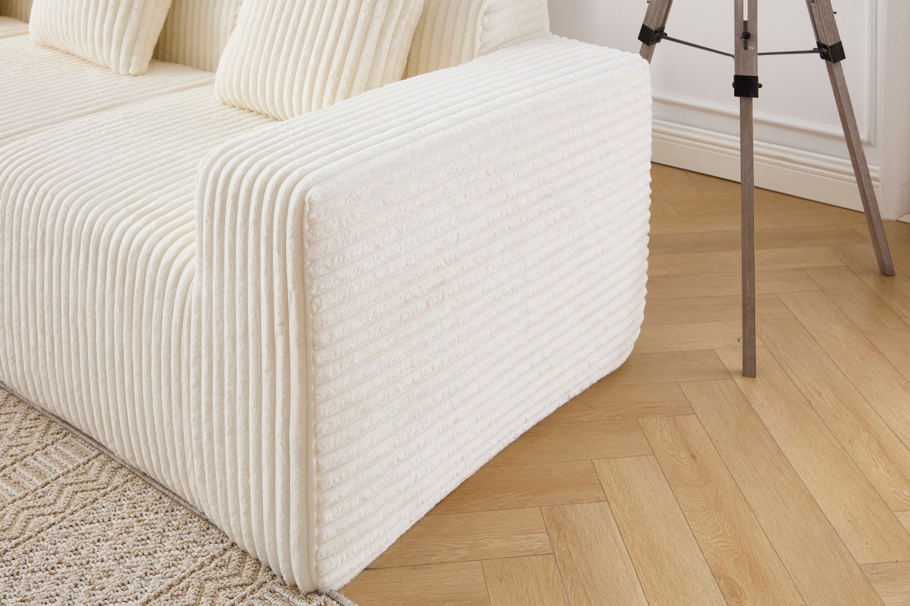 Modern Minimalist Modular Sectional Sofa,  L-Shape Upholstered Cloud Couch with Deep Seats, Right Facing Chaise for Living Room-White