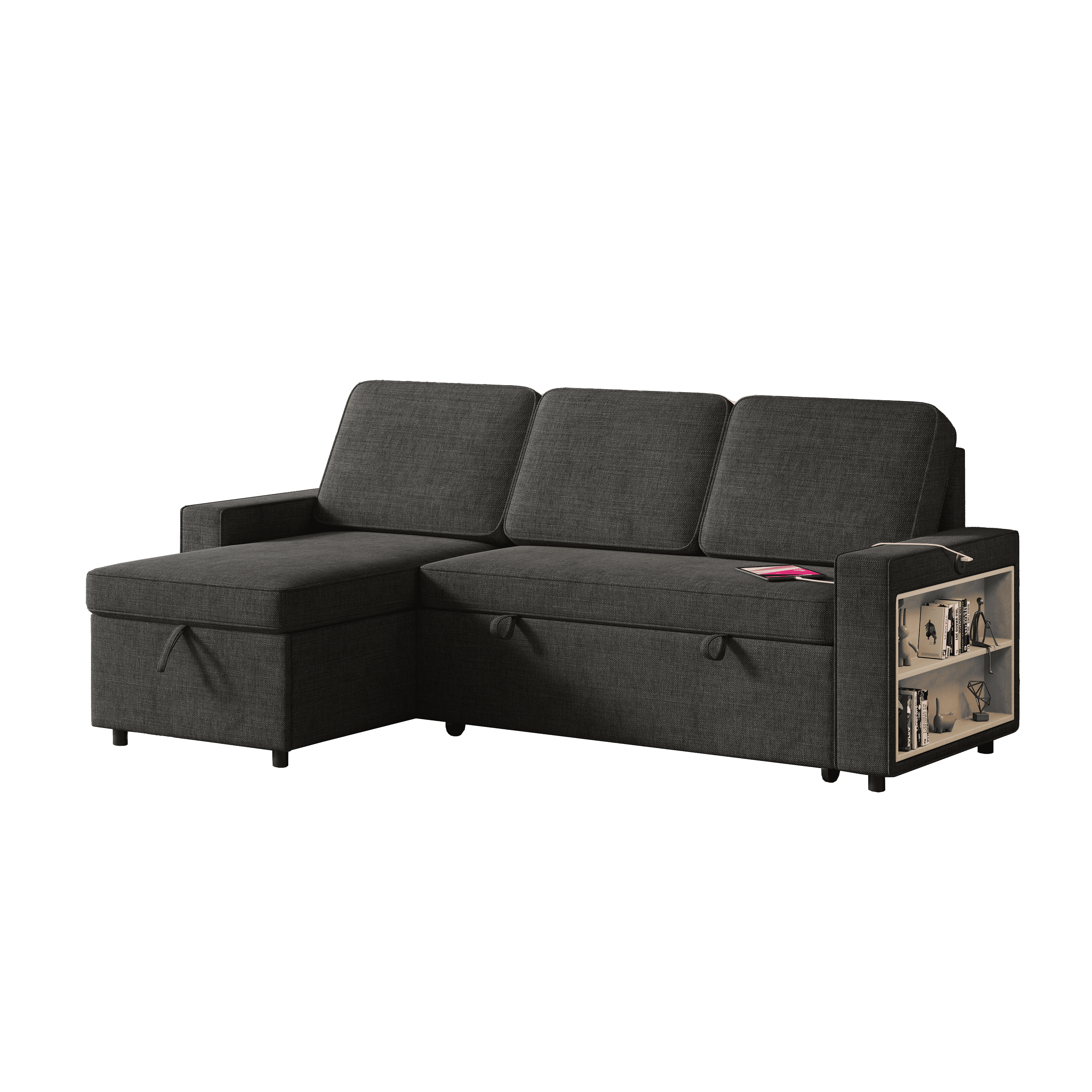 85.8" Pull Out Sleeper Sofa L-Shaped Couch Convertible Sofa Bed with Storage Chaise And Storage Racks,With USB Port And T-pyce Port