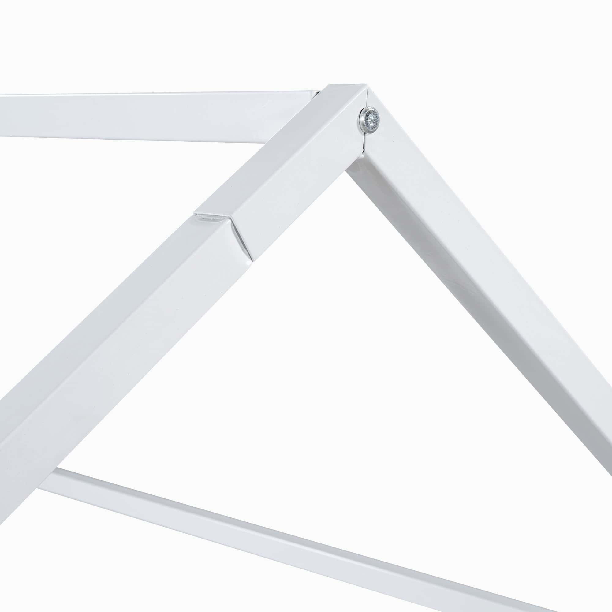 Twin Size Metal House Bed with Fence and Door, White