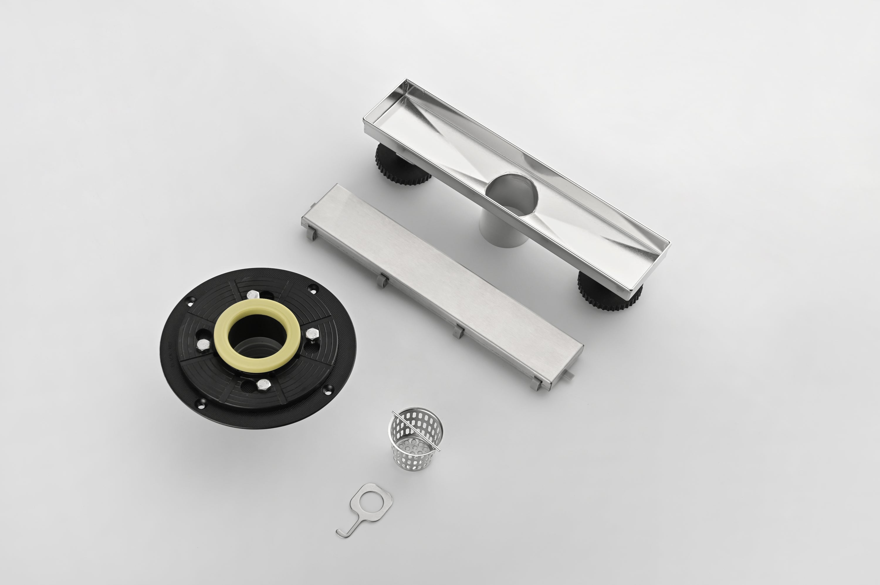 12 Inches Linear Shower Drain, Included Hair Strainer and Leveling Feet, Flange