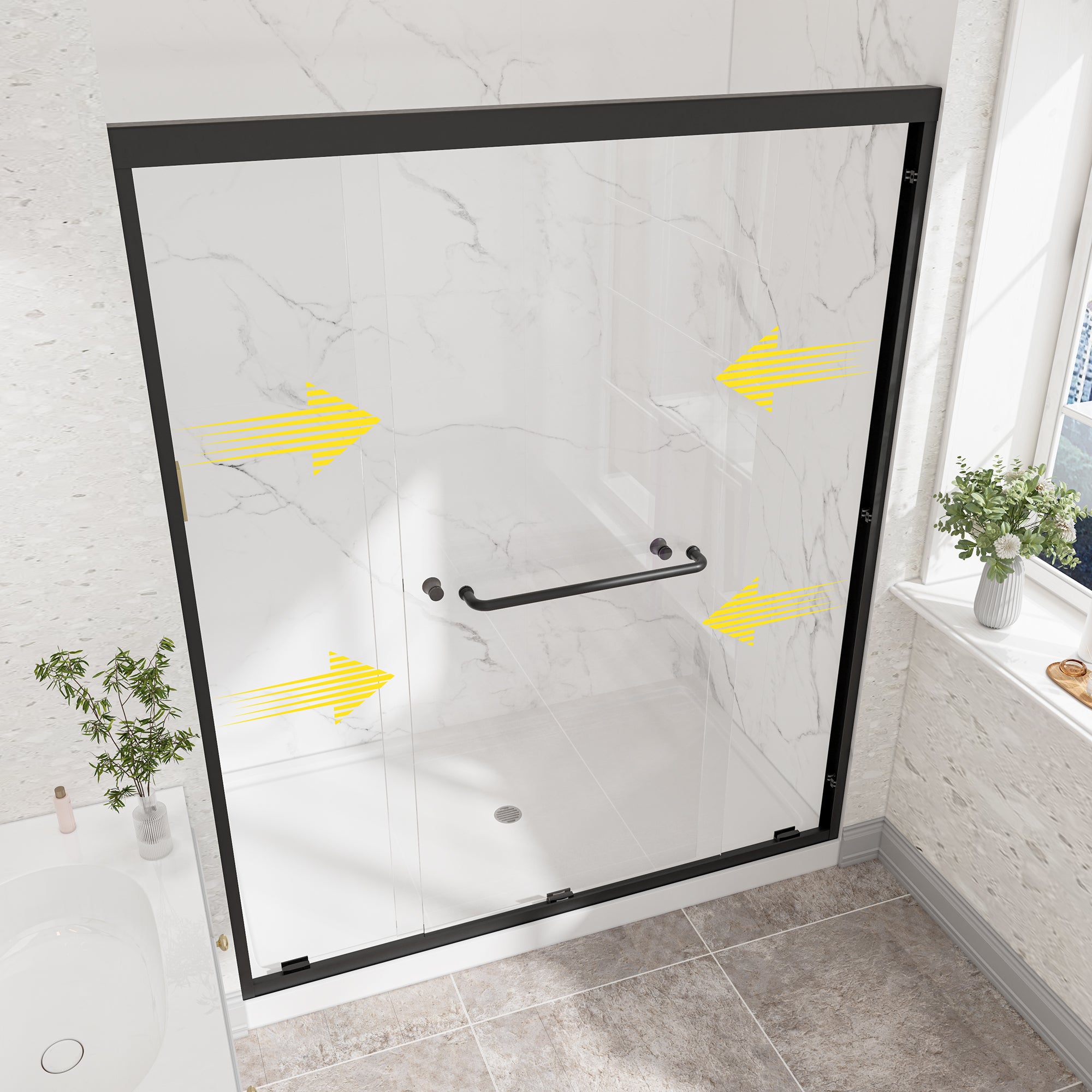 55-60 x 72 in reversible bypass shower door hardware detail