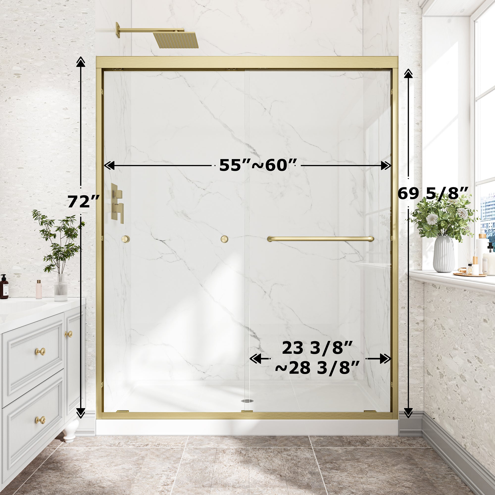 55-60 x 72 in Brushed Gold Double Bypass Shower Door - 55-60 x 72 in / Brushed Gold view 3