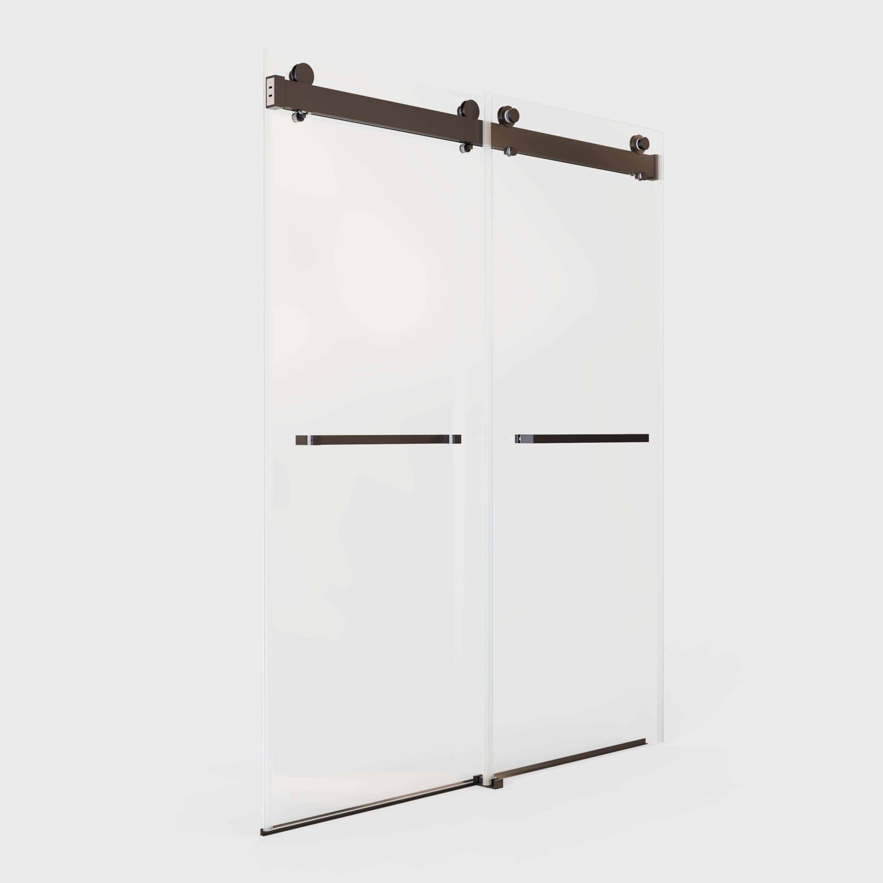 56-60" W x 76"H  Frameless Double Sliding Soft-Close Shower Door in Matte Black,3/8 inches (10mm) Thick SGCC Tempered Glass  Door