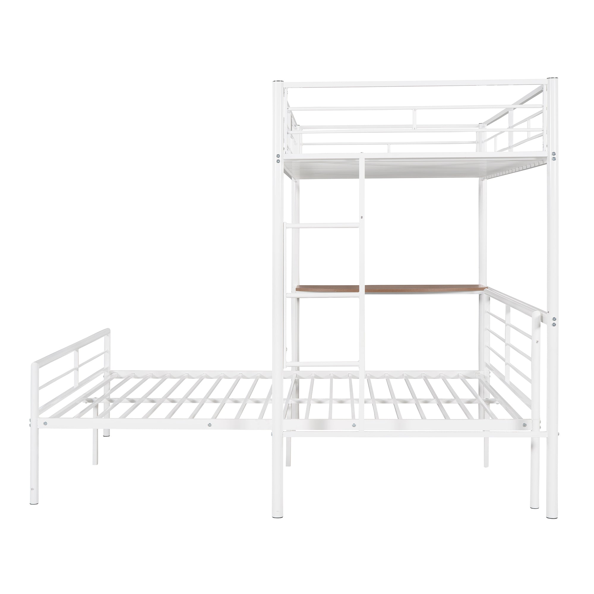 Twin Over Full Metal Bunk Bed with Desk, Ladder and Quality Slats for Bedroom, Metallic  White(OLD SKU :LP000092AAK)